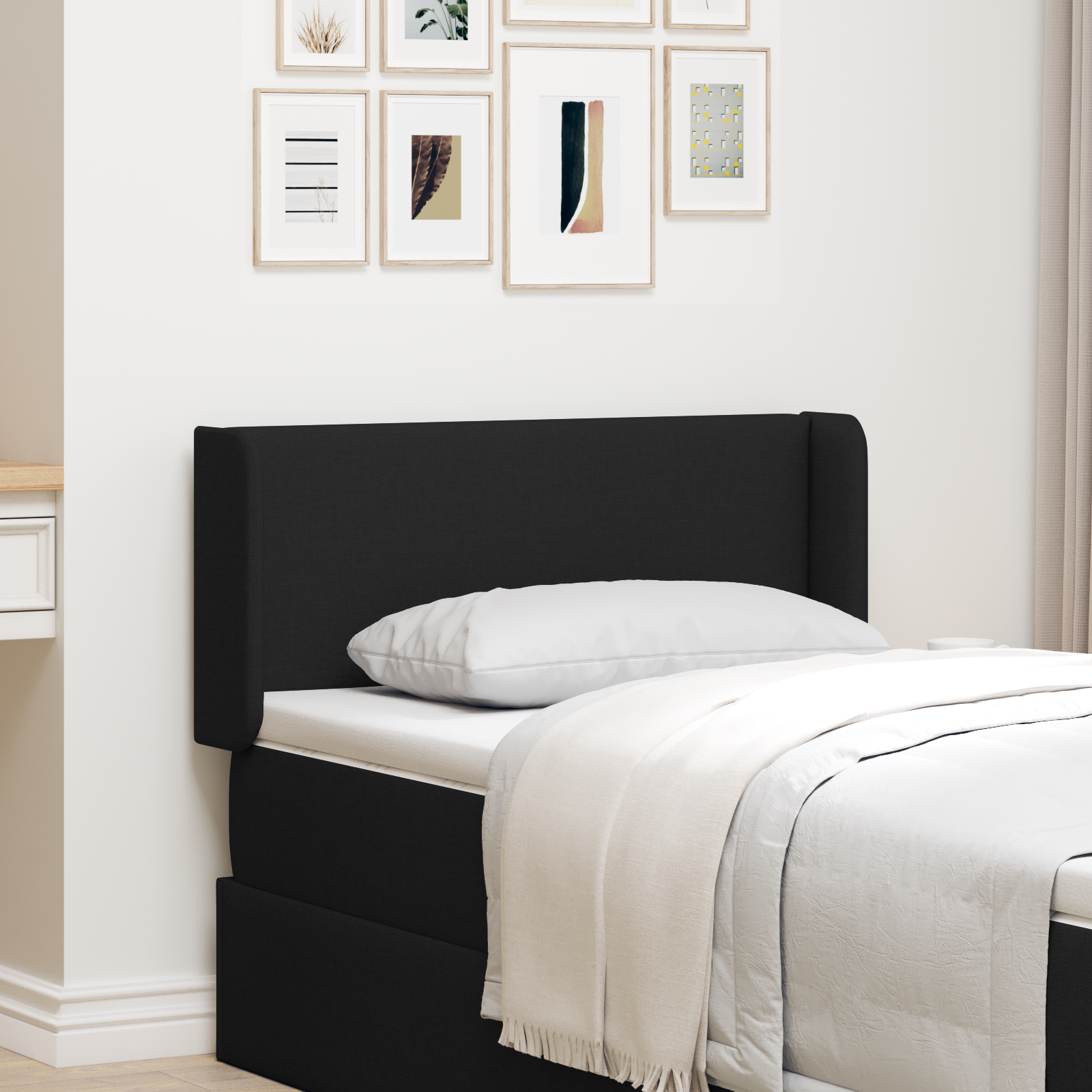 Black Headboard Black Wood and fabric Standard Durable