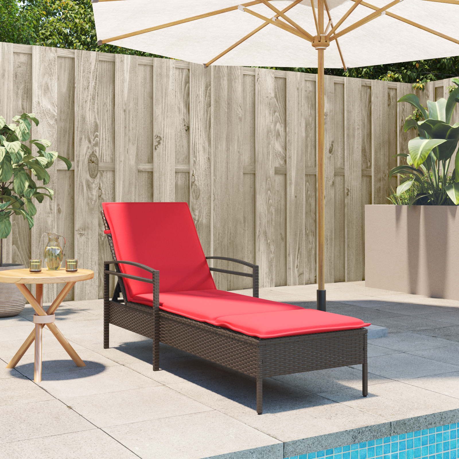 Sun Lounger with Cushion Brown 63x200x81 cm Poly Rattan
