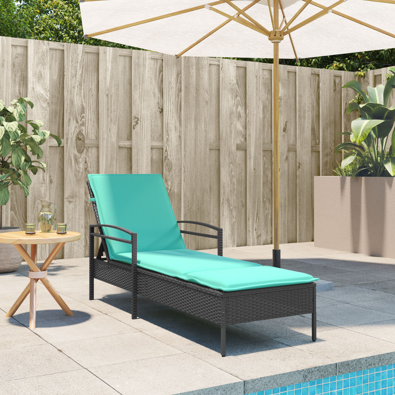 Sun Lounger with Cushion Black 63x200x81 cm Poly Rattan
