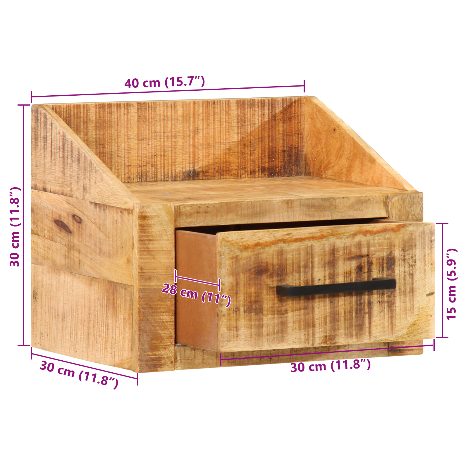 Bedside Cabinet 40x30x30 cm Solid Wood Rough Mango - Image 11