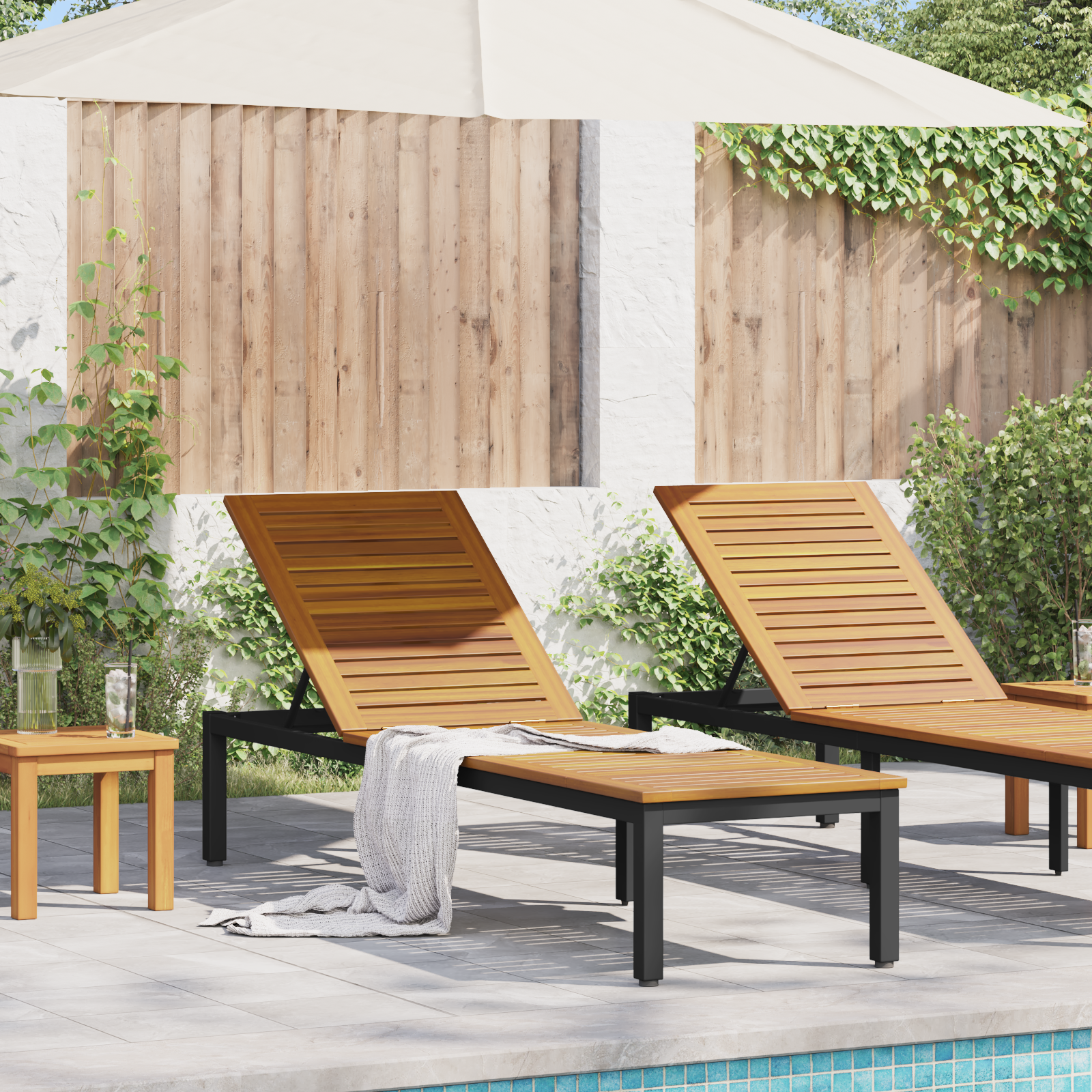 Zwarte Zonnebed 200x55x35 cm Massief Acaciahout