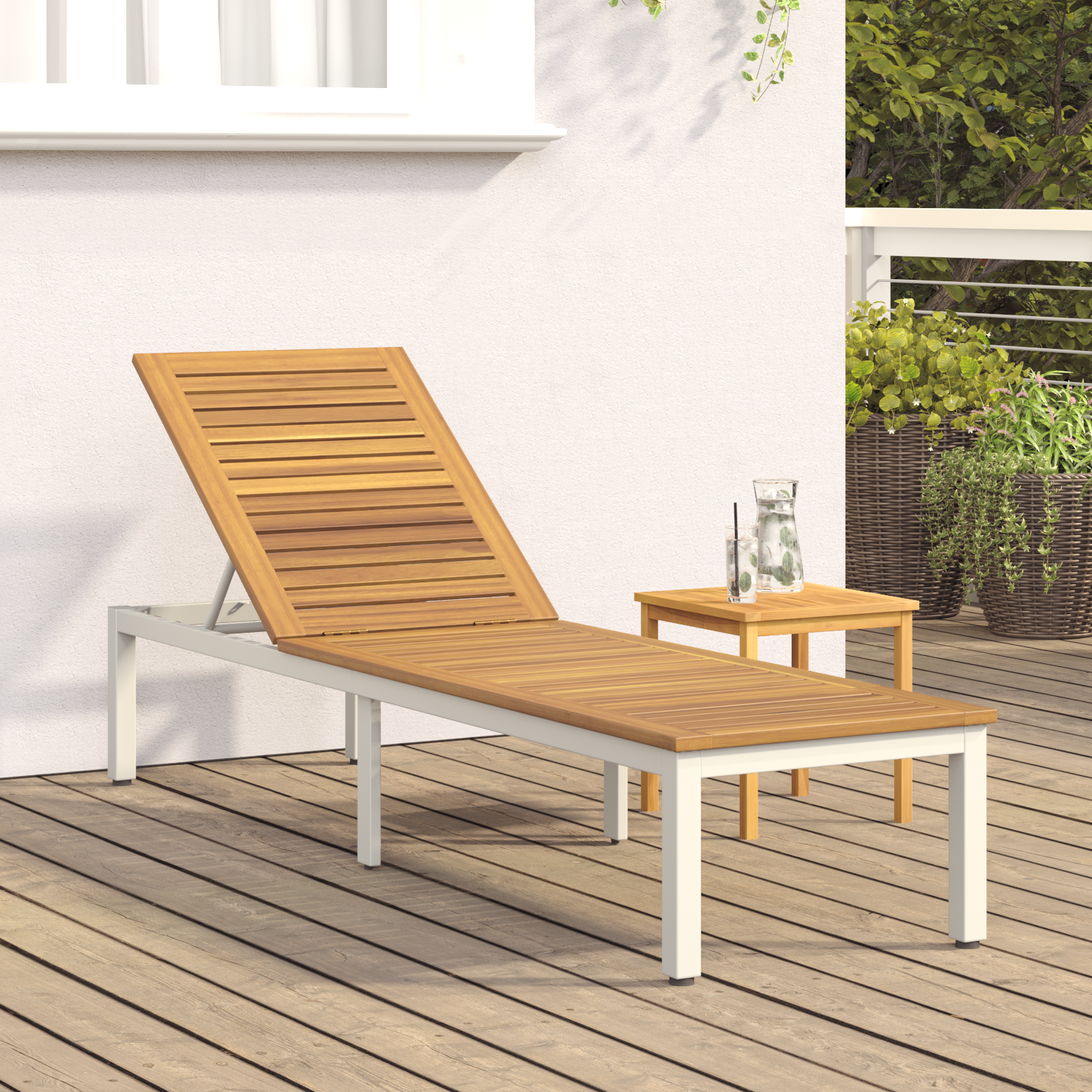 Sun Lounger Grey 200x55x35 cm Solid Wood Acacia - Image 4