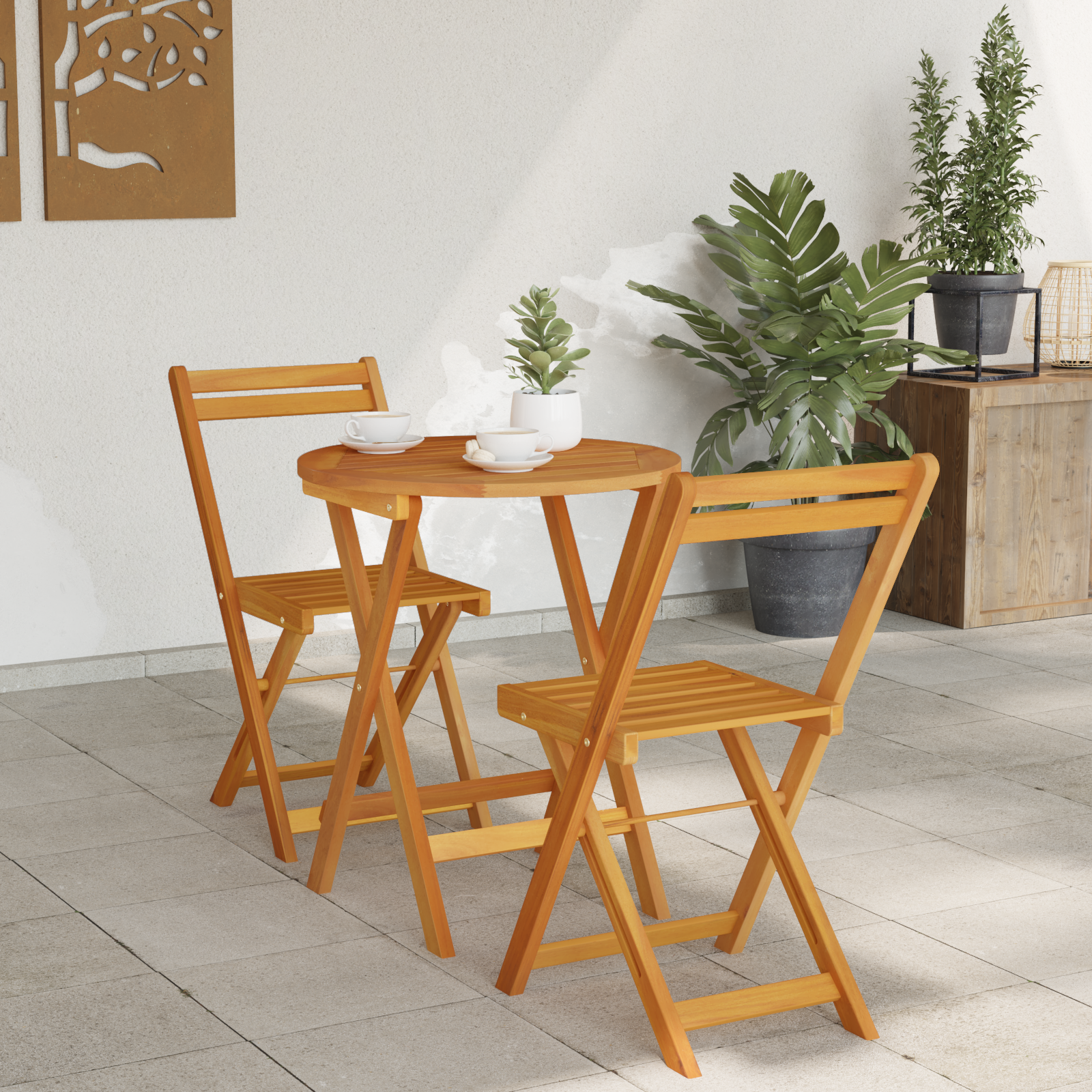 3 Piece Folding Bistro Set Solid Wood Acacia - Image 4