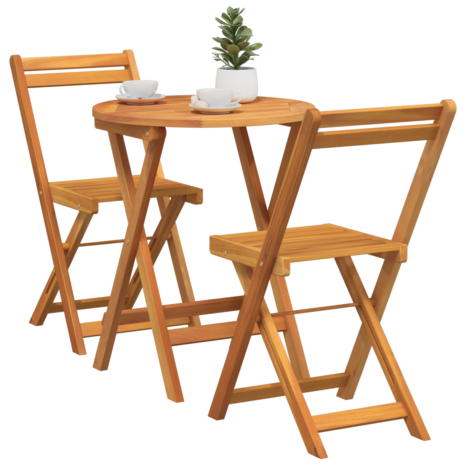 3 Piece Folding Bistro Set Solid Wood Acacia - Image 3