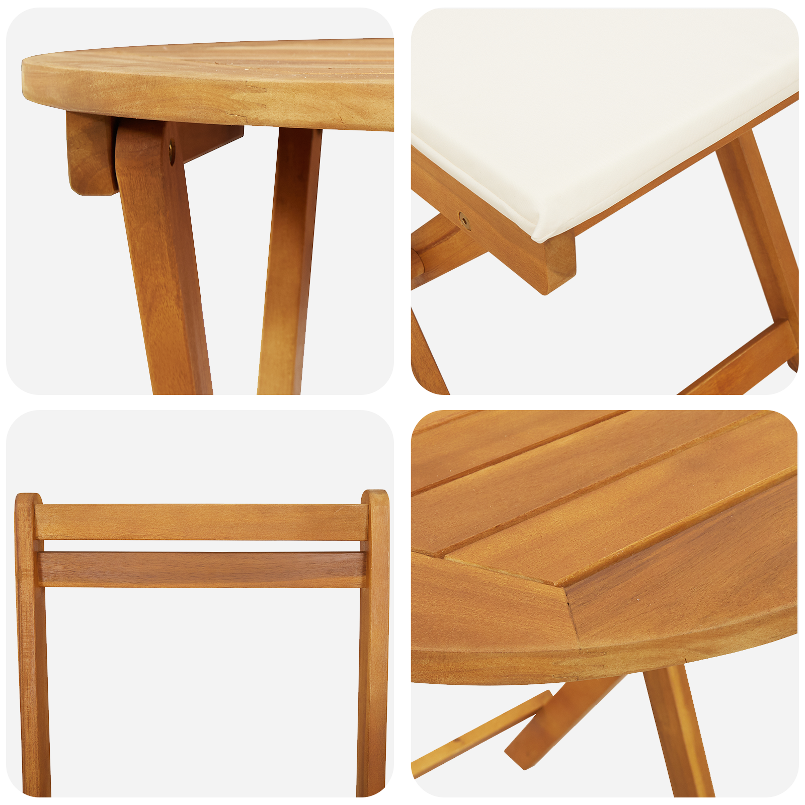 3 Piece Folding Bistro Set with Cushions Solid Wood Acacia - Image 9