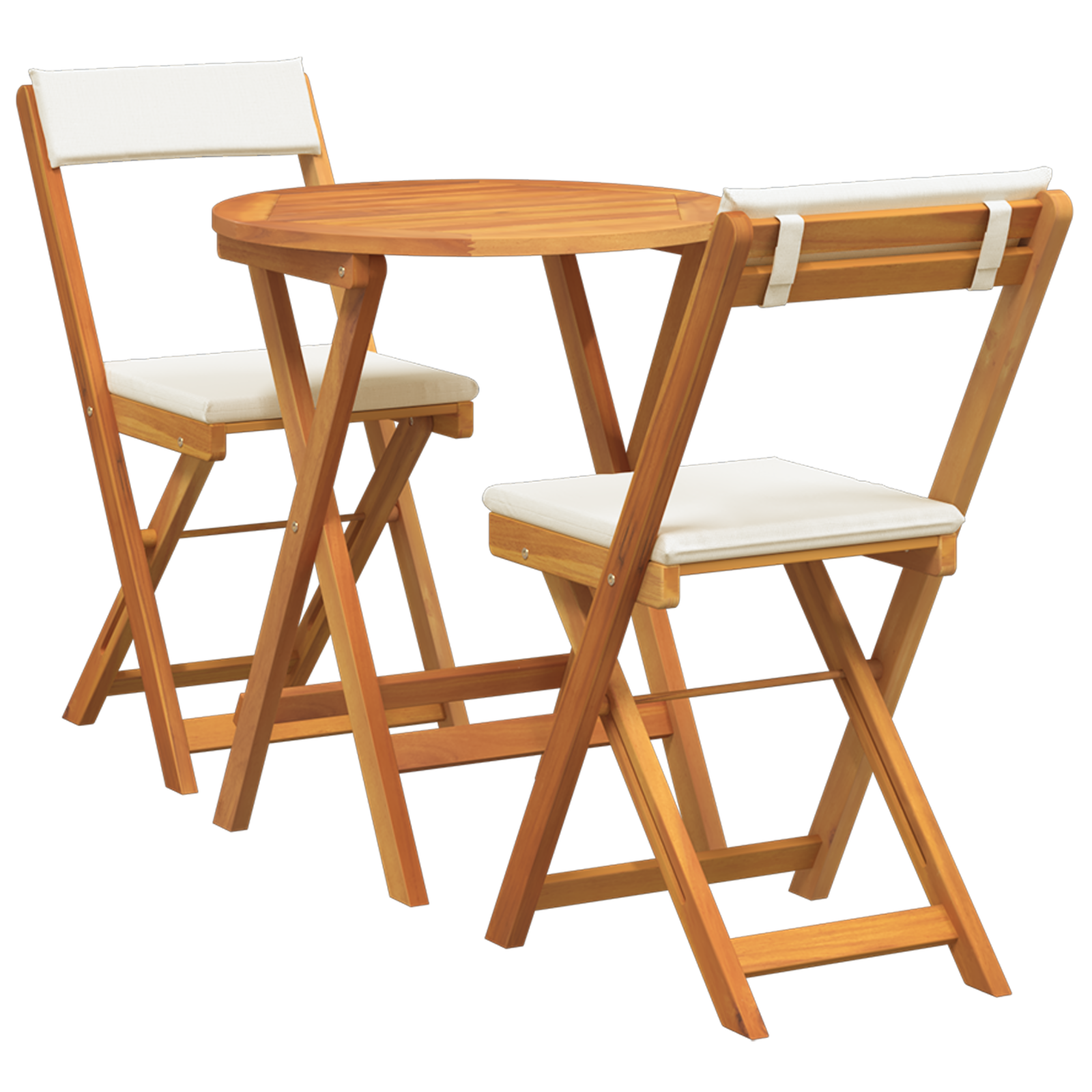 3 Piece Folding Bistro Set with Cushions Solid Wood Acacia - Image 2