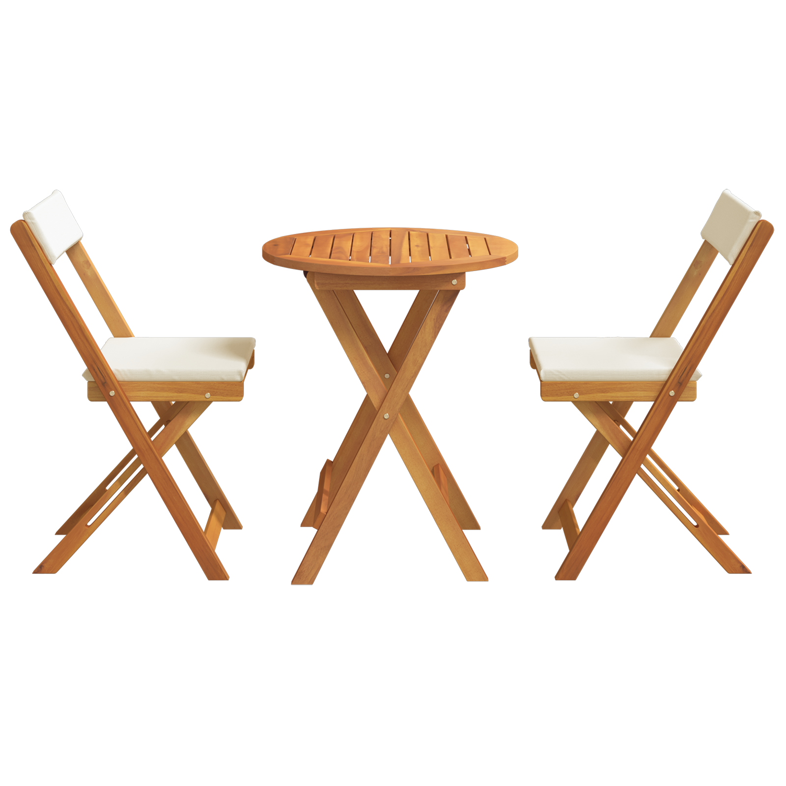 3 Piece Folding Bistro Set with Cushions Solid Wood Acacia - Image 7