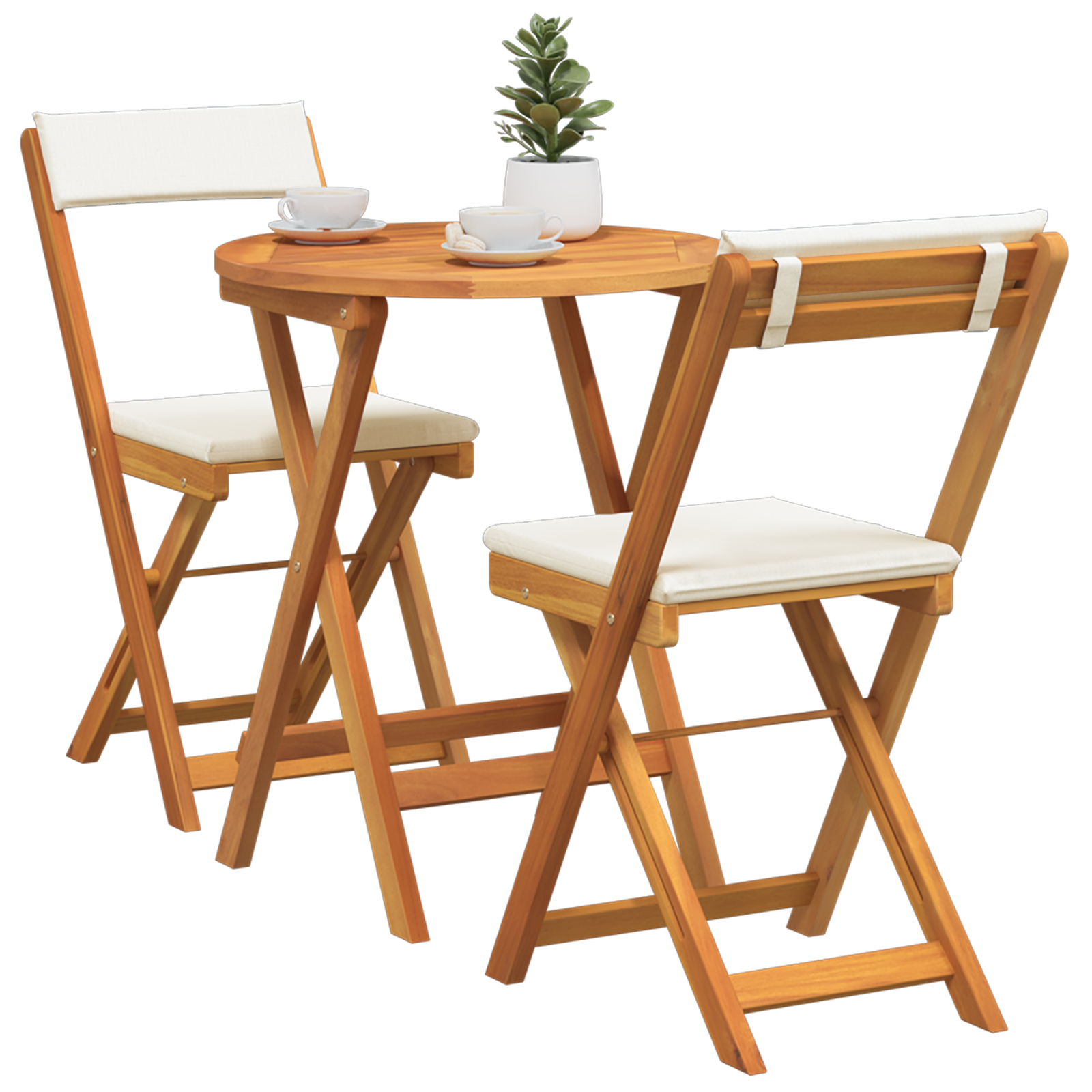 3 Piece Folding Bistro Set with Cushions Solid Wood Acacia - Image 3