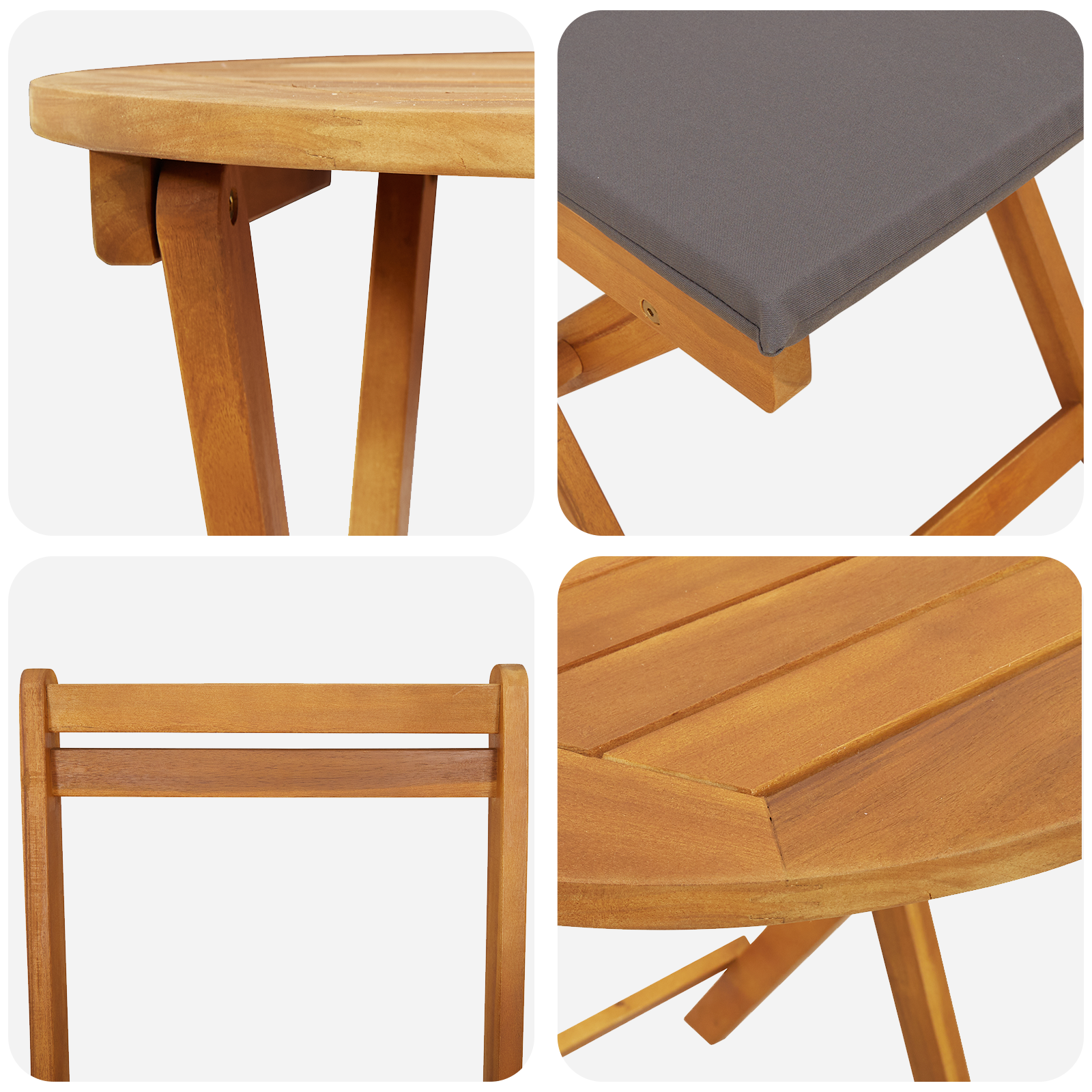 3 Piece Folding Bistro Set with Cushions Solid Wood Acacia - Image 9