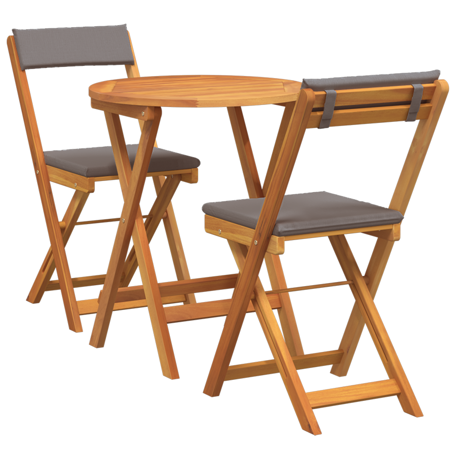 3 Piece Folding Bistro Set with Cushions Solid Wood Acacia - Image 2