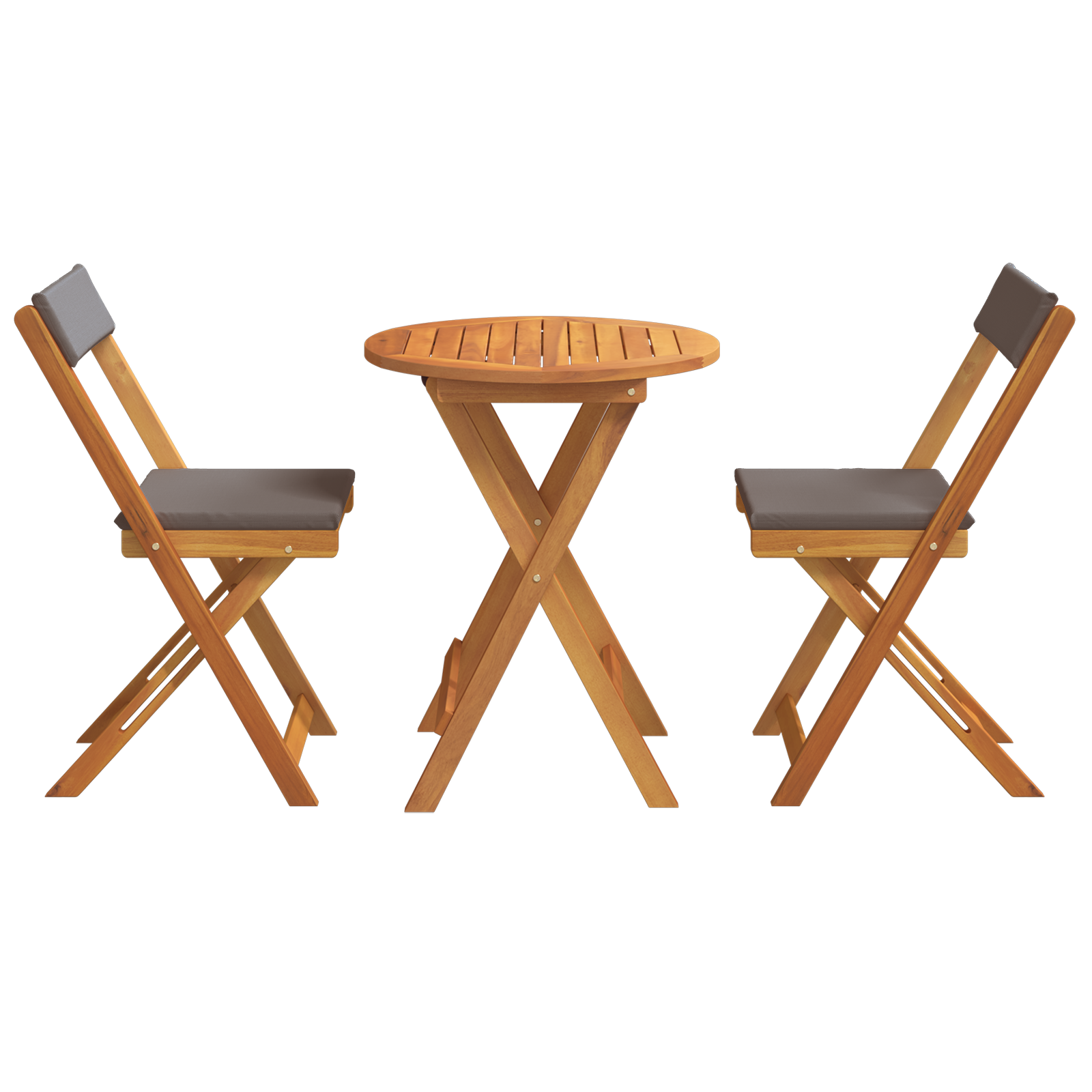3 Piece Folding Bistro Set with Cushions Solid Wood Acacia - Image 7