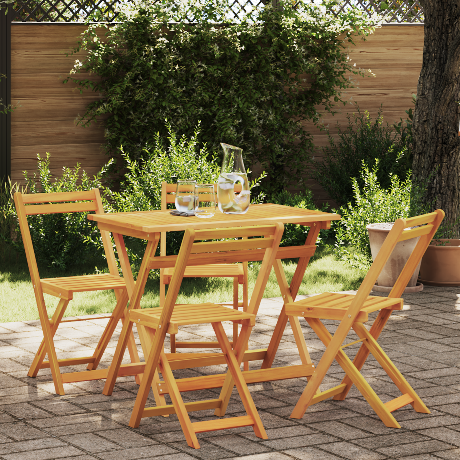 5 Piece Folding Bistro Set Solid Wood Acacia