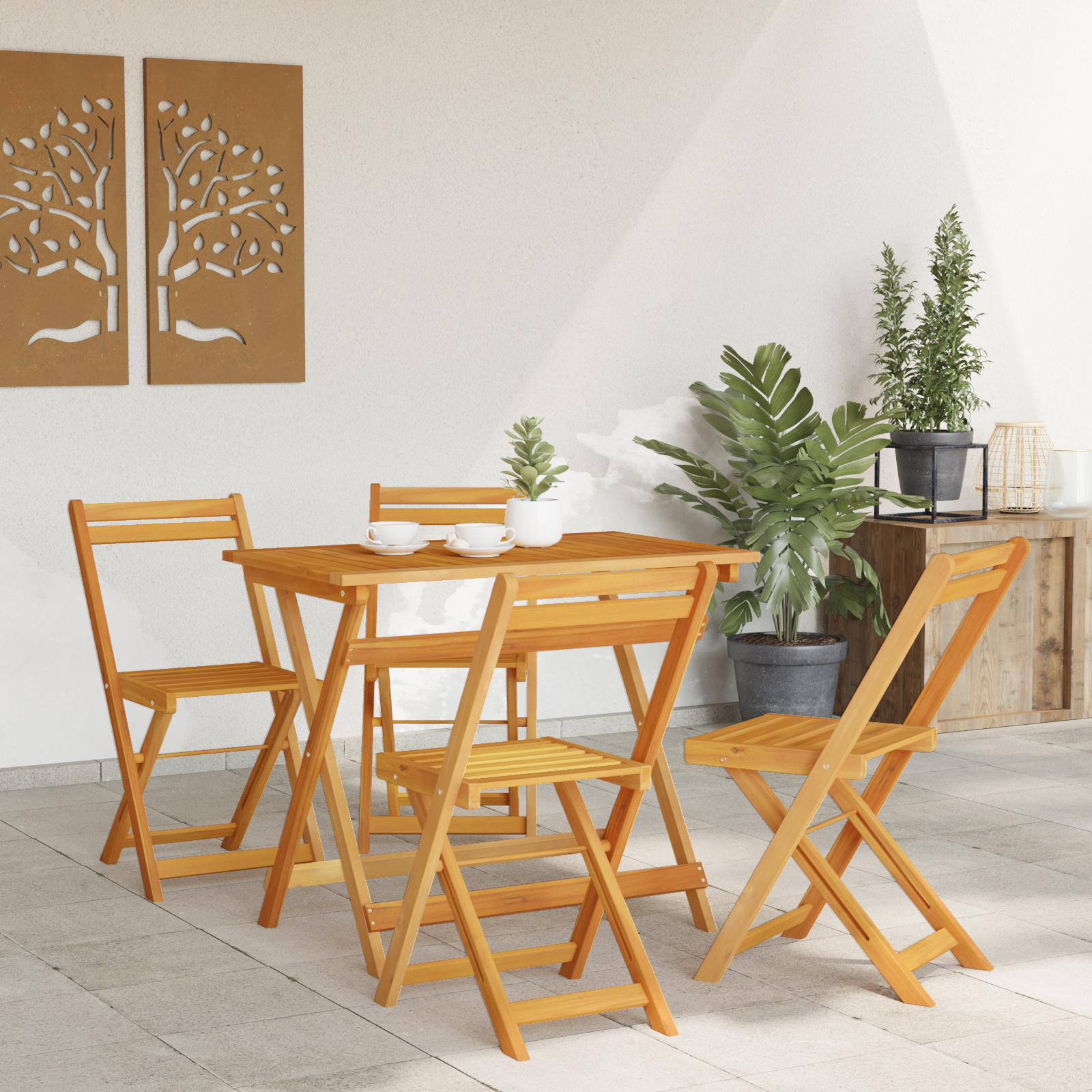 5 Piece Folding Bistro Set Solid Wood Acacia - Image 4
