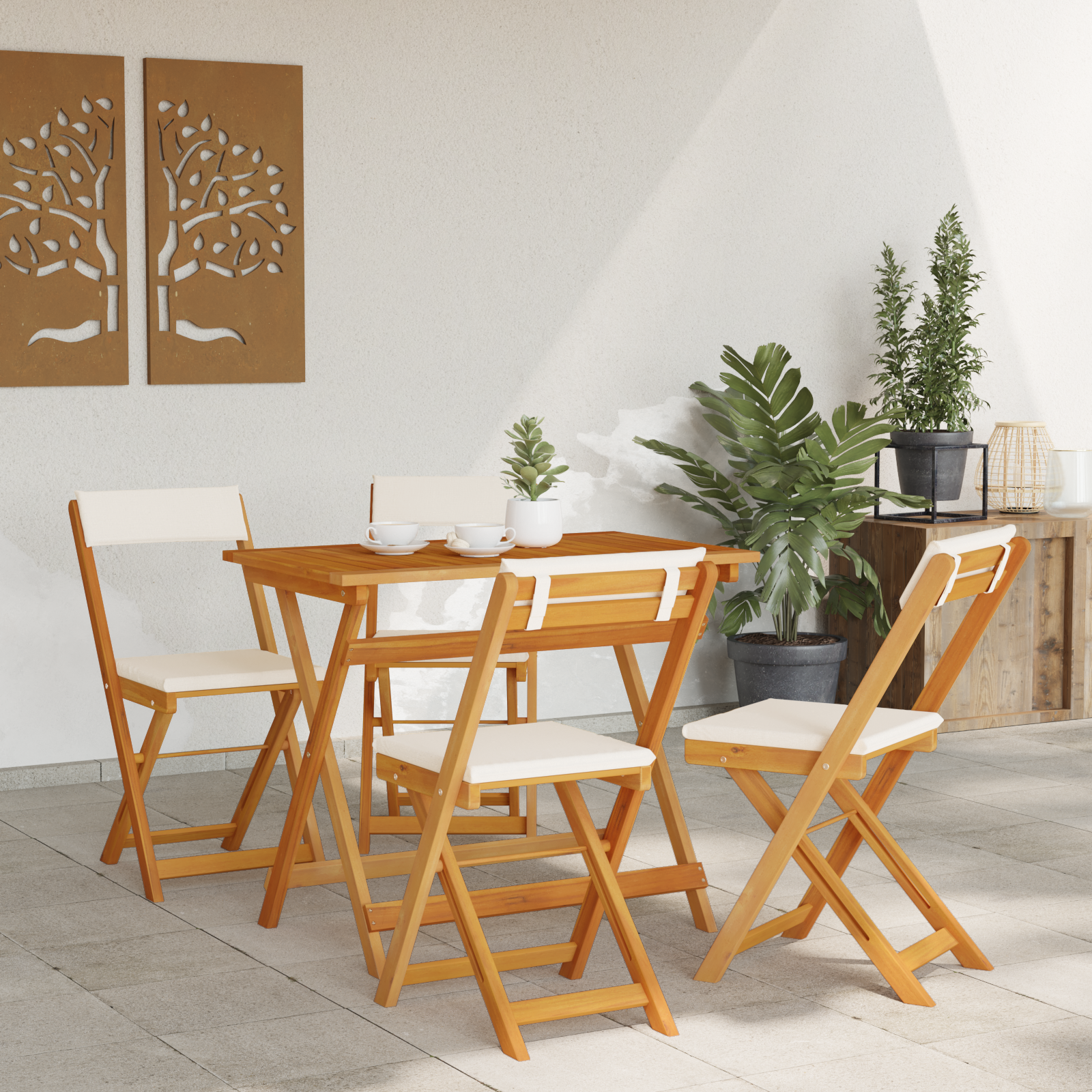 5 Piece Folding Bistro Set with Cushions Solid Wood Acacia - Image 4