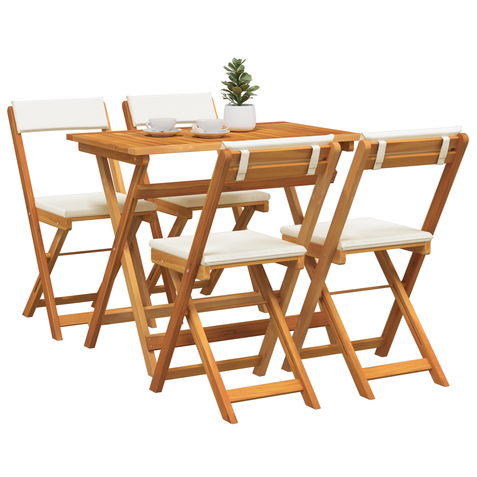 5 Piece Folding Bistro Set with Cushions Solid Wood Acacia - Image 3