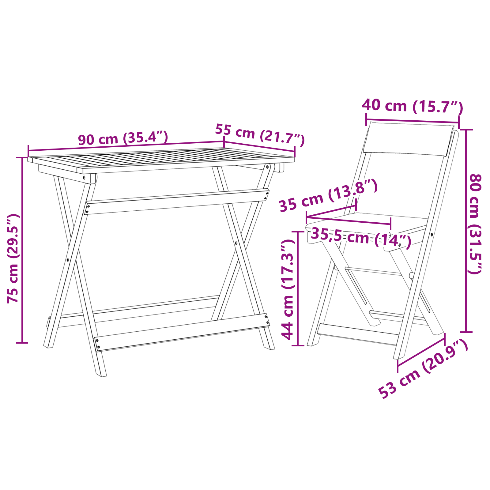 Bistroset met kussen 5 pcs Olie naturel Massief Acaciahout