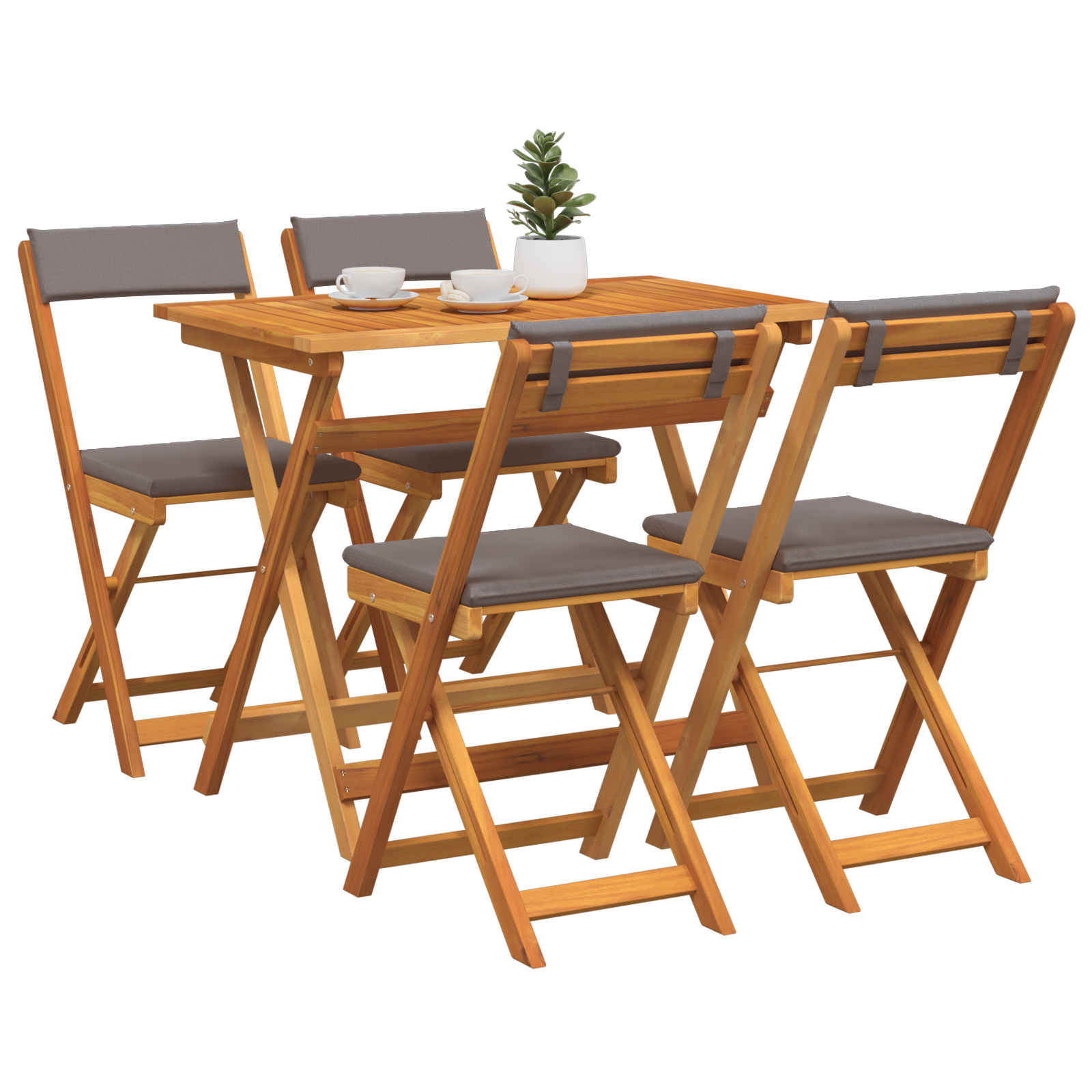 5 Piece Folding Bistro Set with Cushions Solid Wood Acacia - Image 3