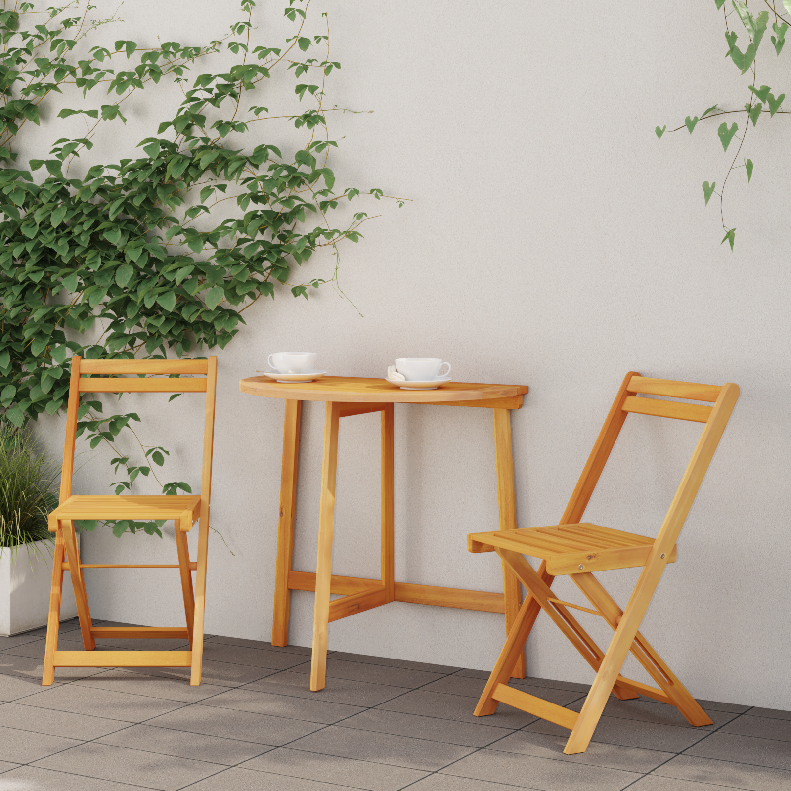 3 Piece Folding Bistro Set Solid Wood Acacia