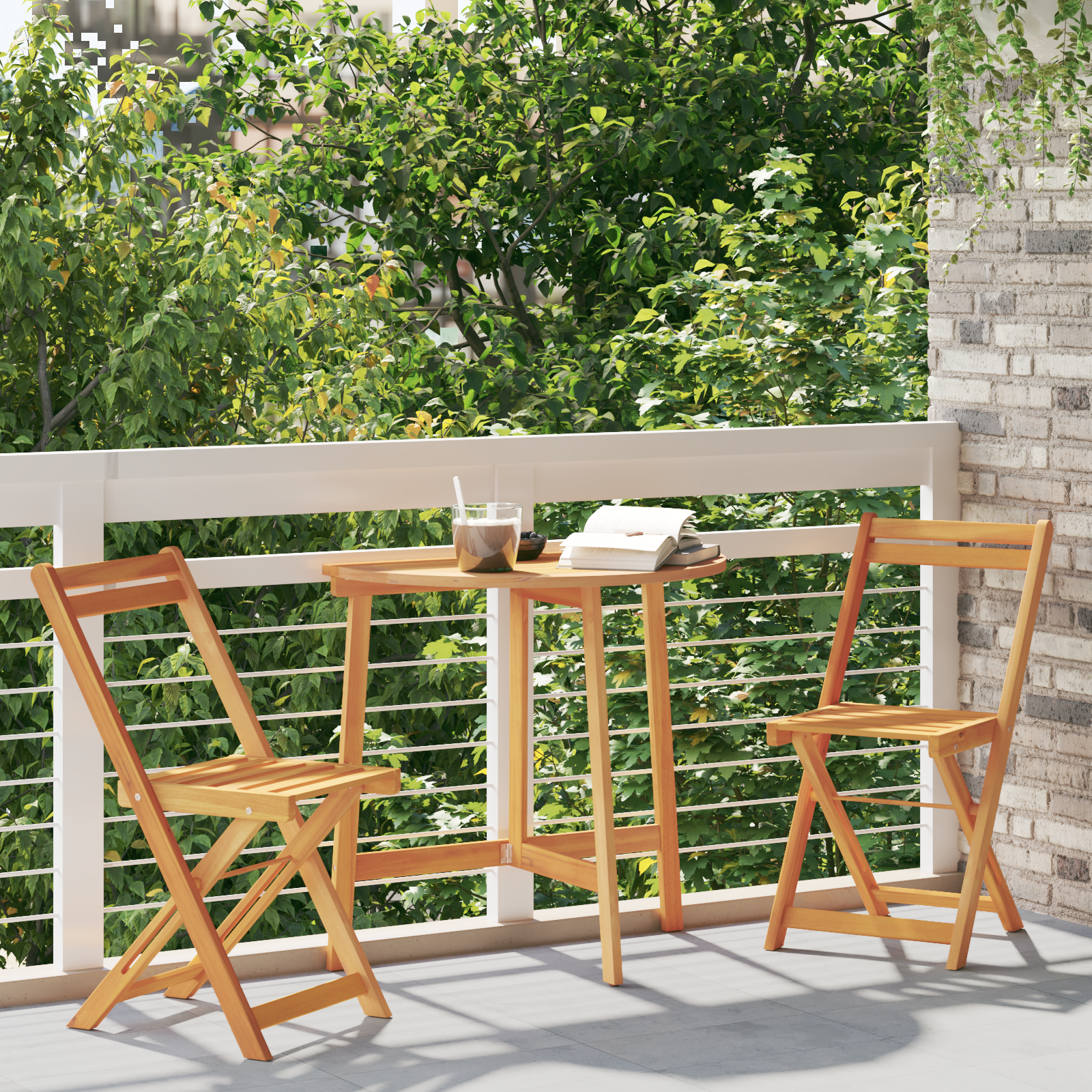 3 Piece Folding Bistro Set Solid Wood Acacia - Image 4