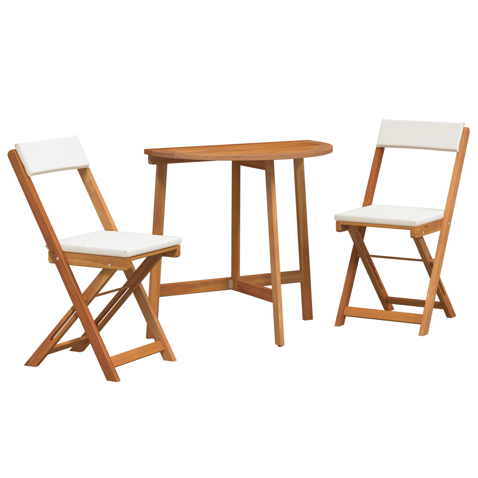 3 Piece Folding Bistro Set with Cushions Solid Wood Acacia - Image 2