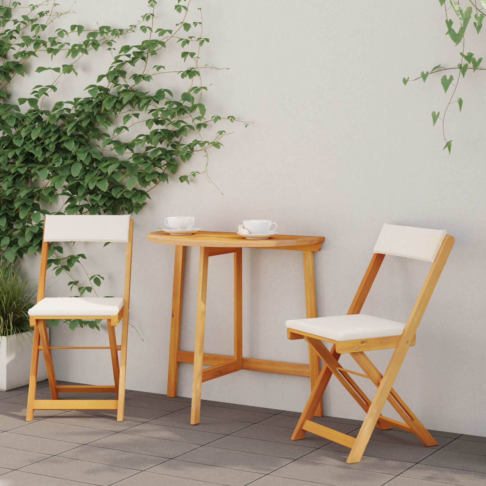 3 Delige Opvouwbare Bistro Set met Kussens Massief Hout Acaciahout