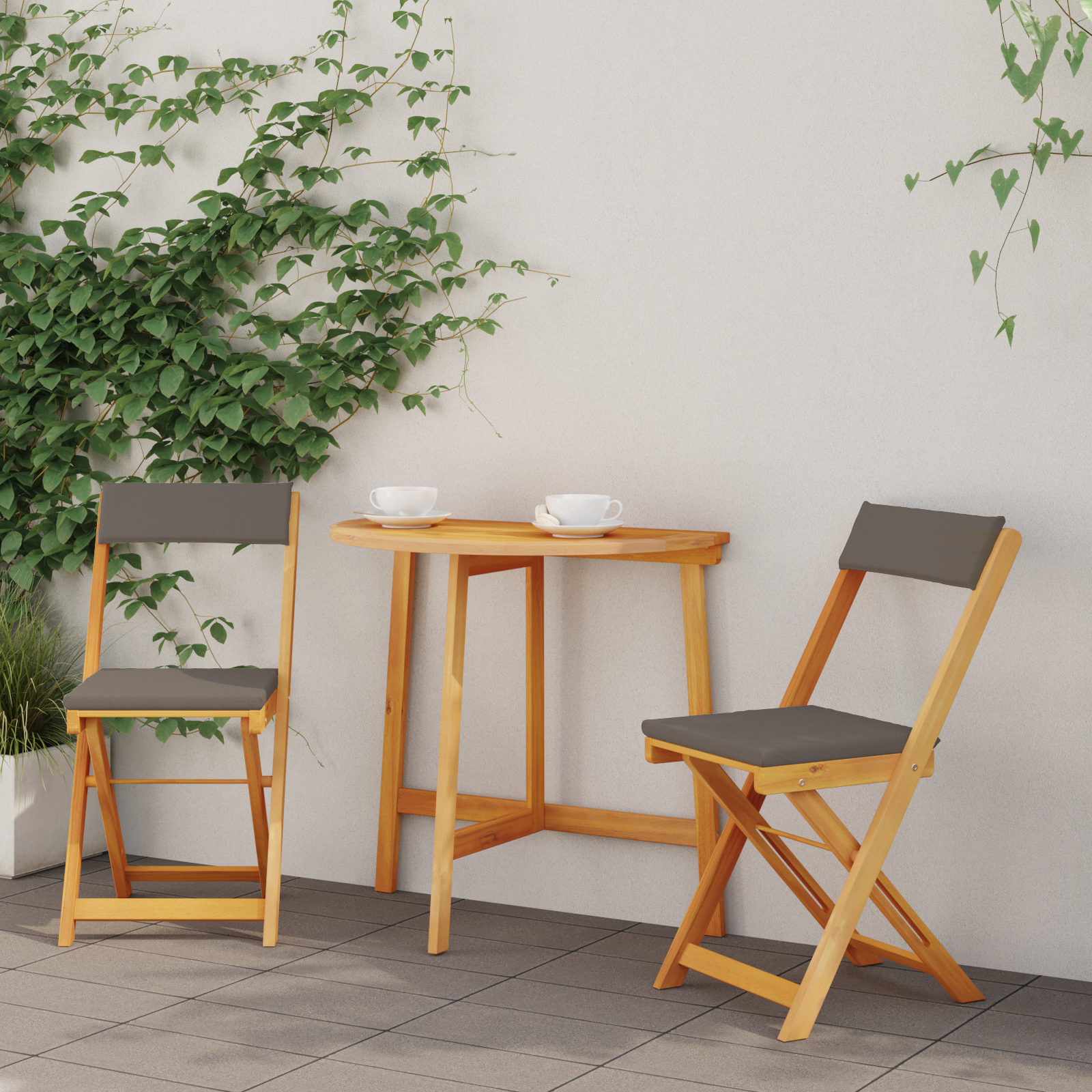 Thumbnail - vidaXL 3-teiliges Klapp Bistro Set mit Kissen aus massivem Akazienholz