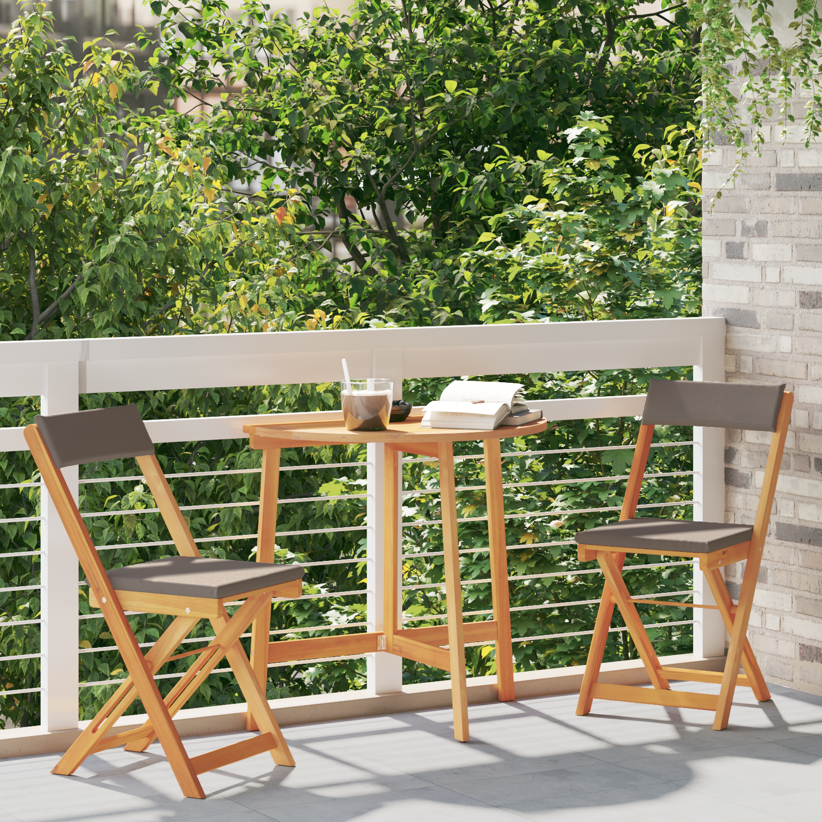 3 Piece Folding Bistro Set with Cushions Solid Wood Acacia - Image 4