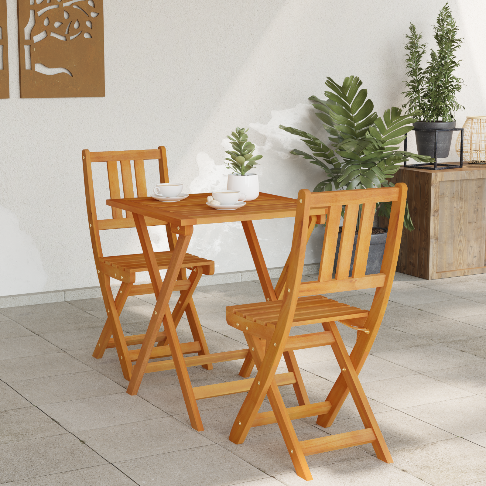 3 Piece Folding Bistro Set Solid Wood Acacia - Image 4