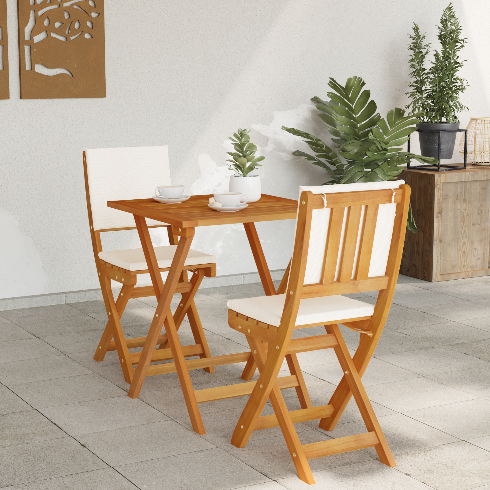 Bistroset met kussen 3 pcs Olie naturel Massief Acaciahout image 4