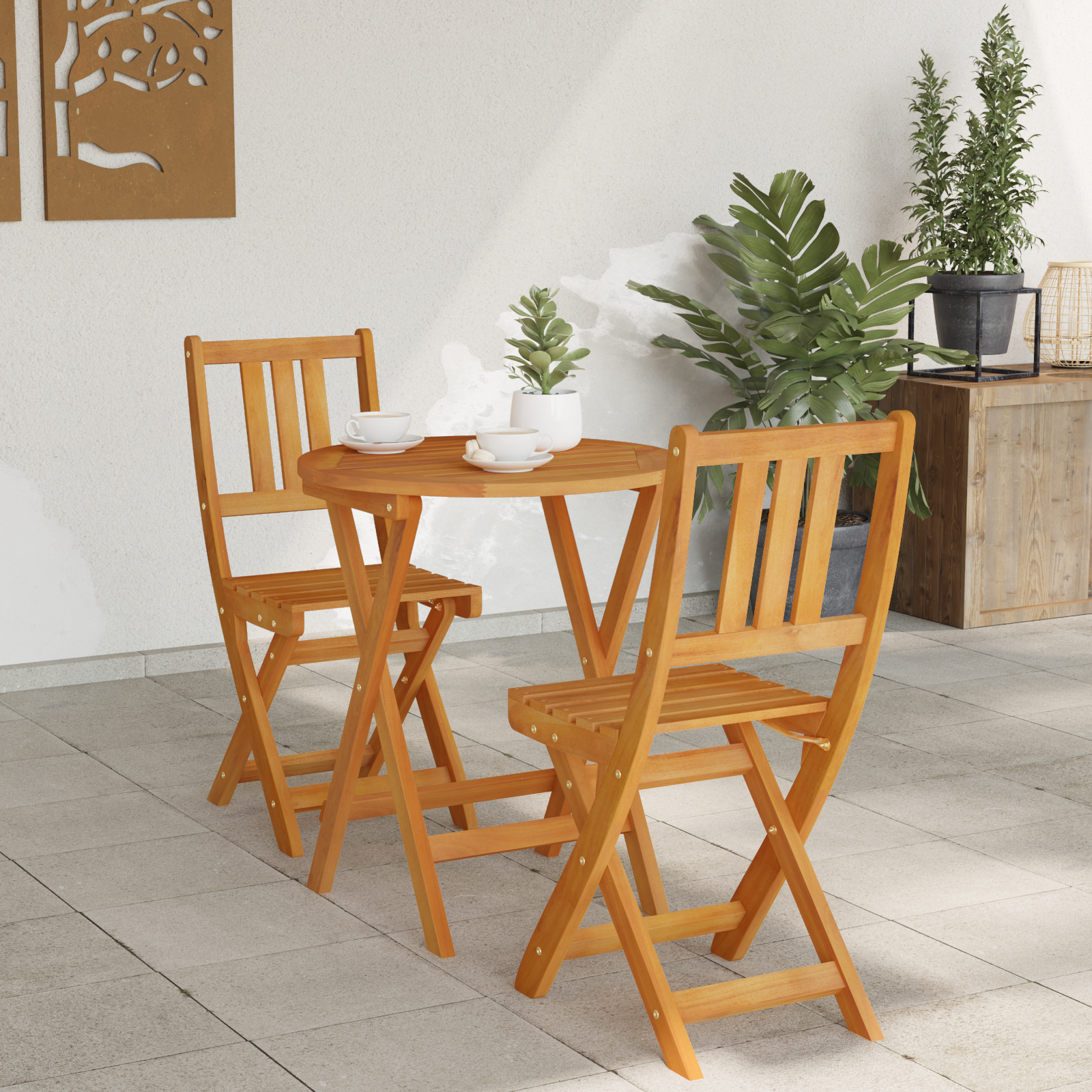 3 Piece Folding Bistro Set Solid Wood Acacia - Image 4
