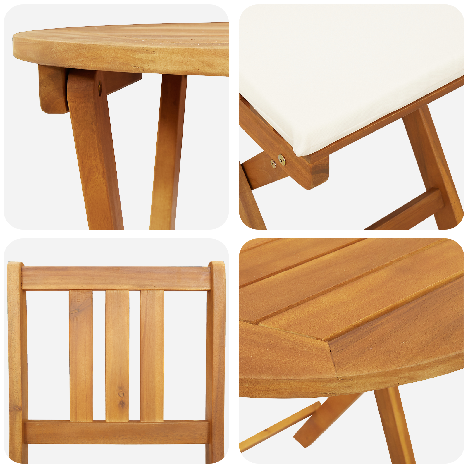 3 Piece Folding Bistro Set with Cushions Solid Wood Acacia - Image 9