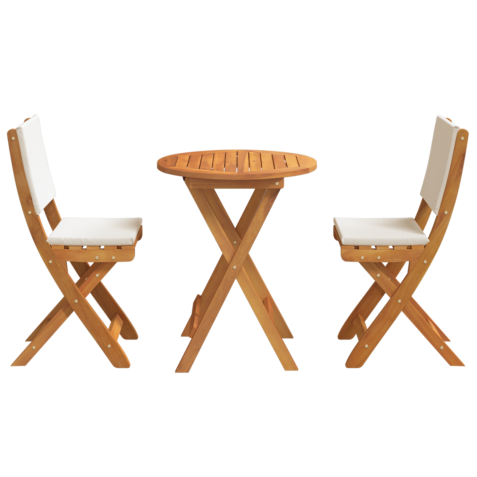 3 Piece Folding Bistro Set with Cushions Solid Wood Acacia - Image 7