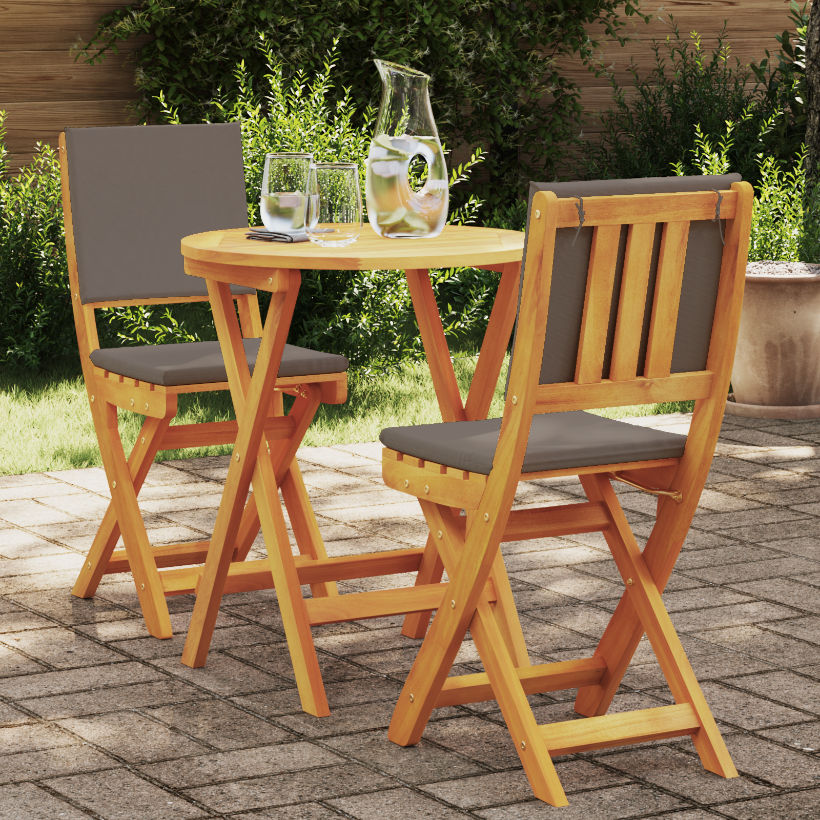 3-delige Vouw Bistro Set met Kussens van Massief Acaciahout
