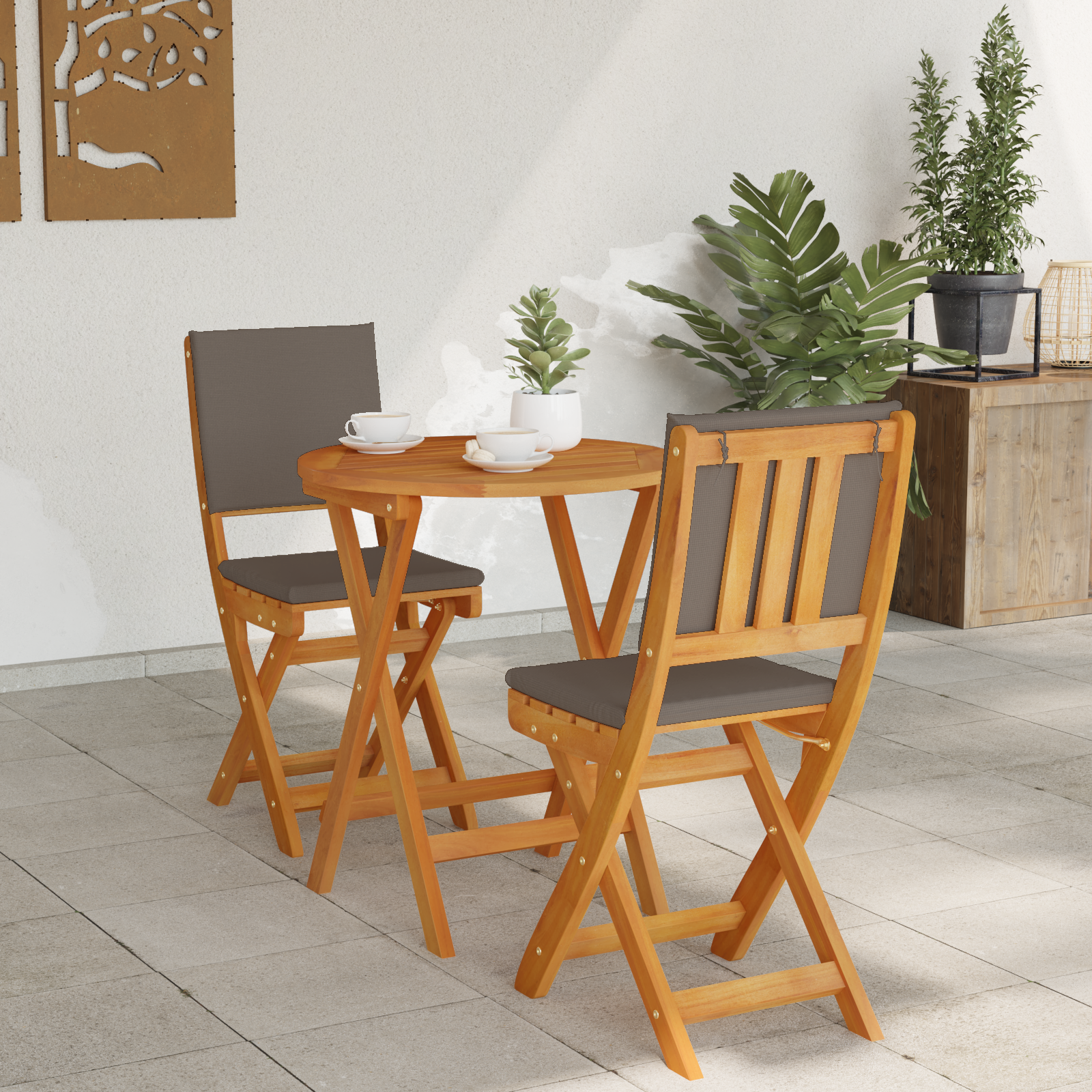 Bistroset met kussen 3 pcs Olie naturel Massief Acaciahout