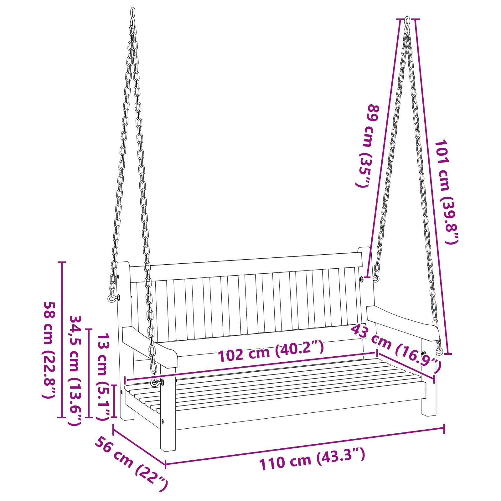 2-Seater Garden Swing Bench 110x56x58 cm Solid Wood Acacia - Image 10