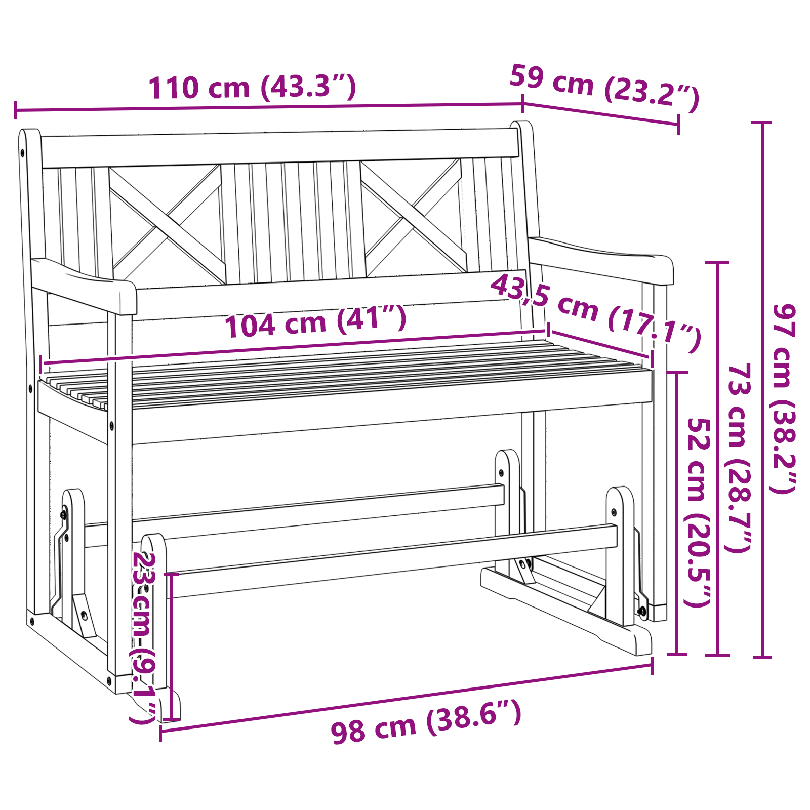 2-Seater Garden Glider Bench 110x59x97 cm Solid Wood Acacia - Image 10