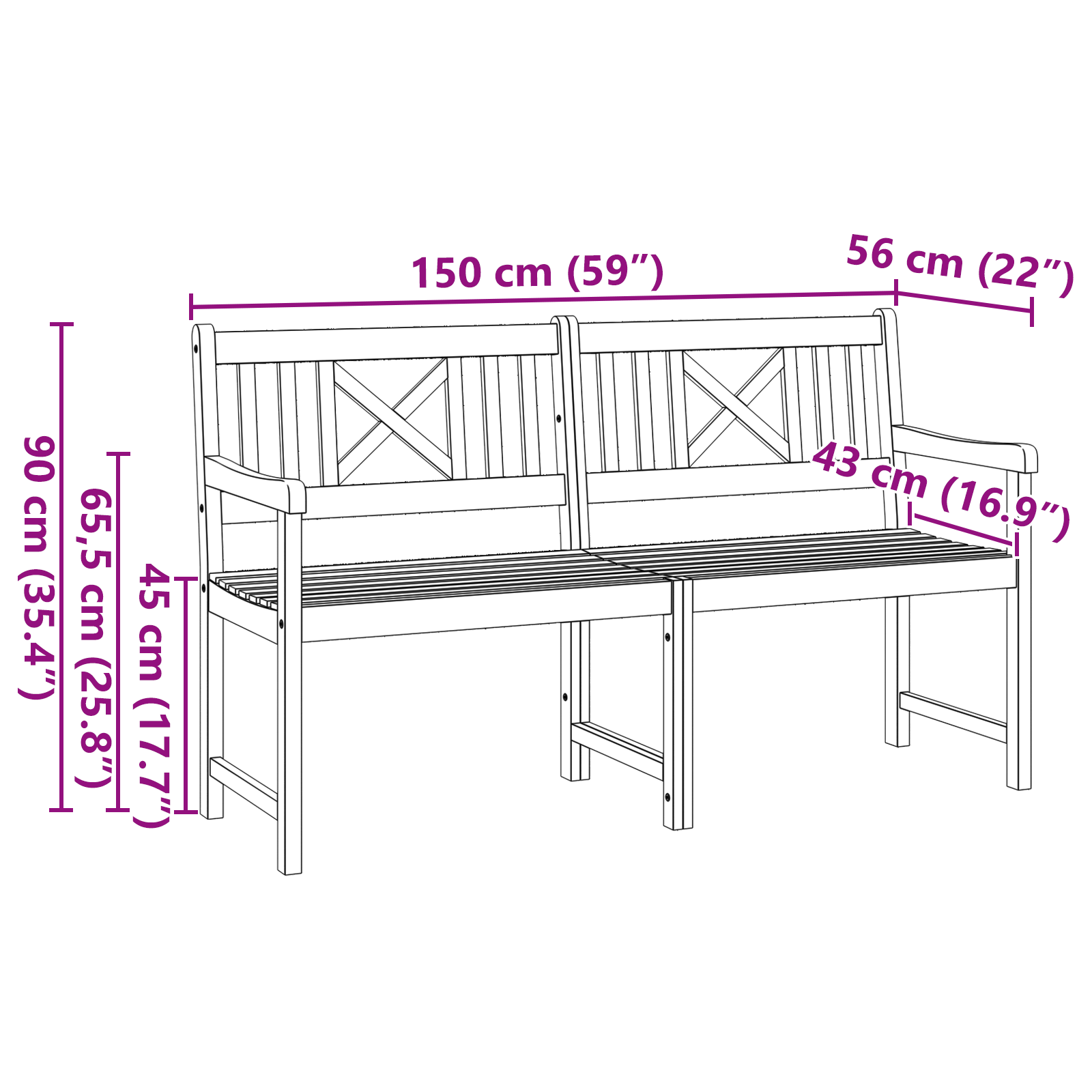 Garden Bench 150x56x90 cm Solid Wood Acacia - Image 10