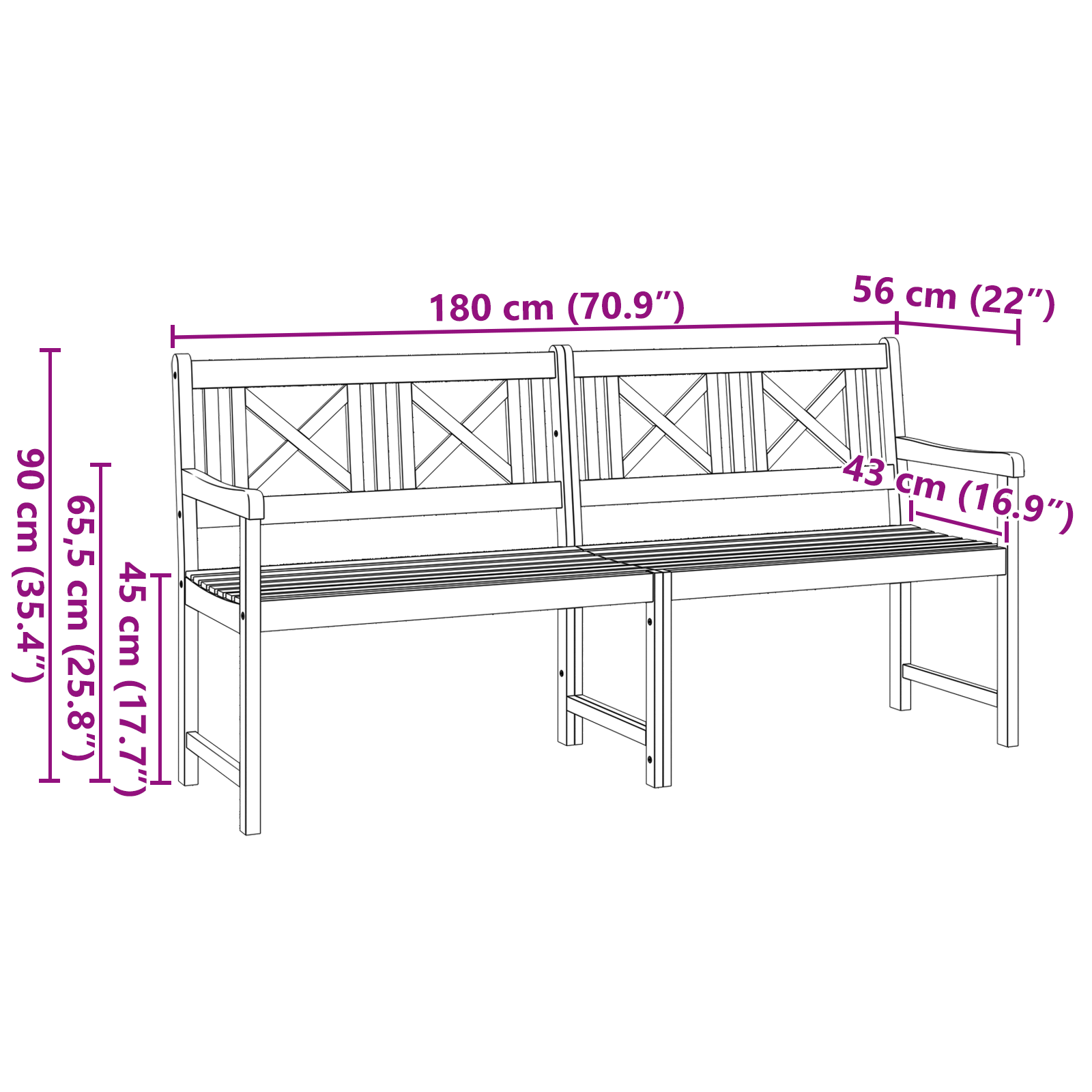 Garden Bench 180x56x90 cm Solid Wood Acacia - Image 10