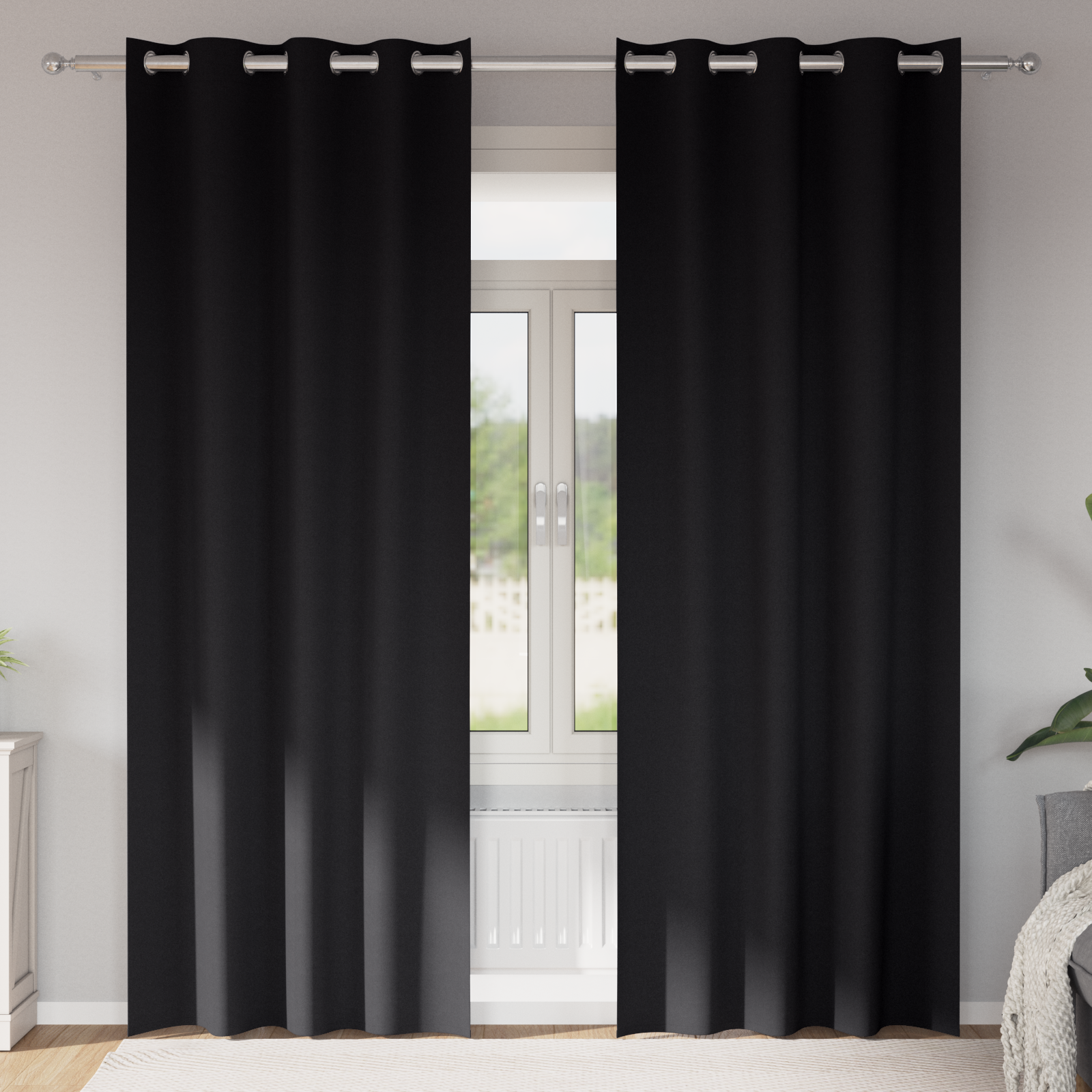 Gordijnen met gordijnen 2 pcs Zwart 260 x 140 cm Polyester