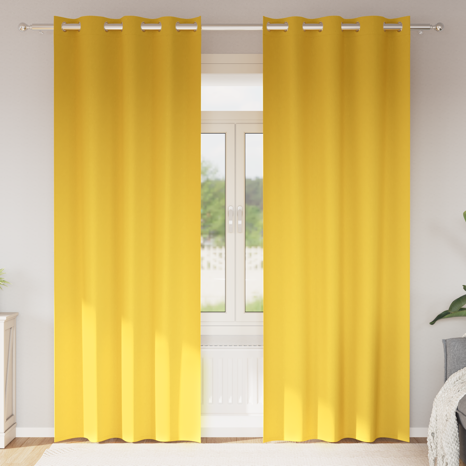 Gordijnen 2 pcs Mosterdgeel 260 x 140 cm Polyester