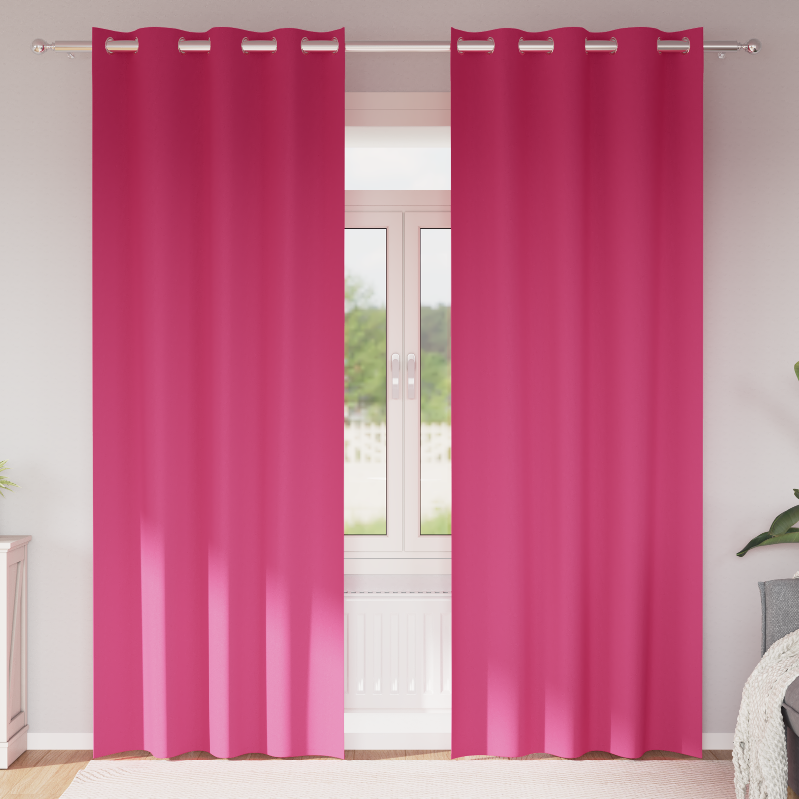 Gordijnen met gordijnen 2 pcs Felroze 225 x 140 cm Polyester