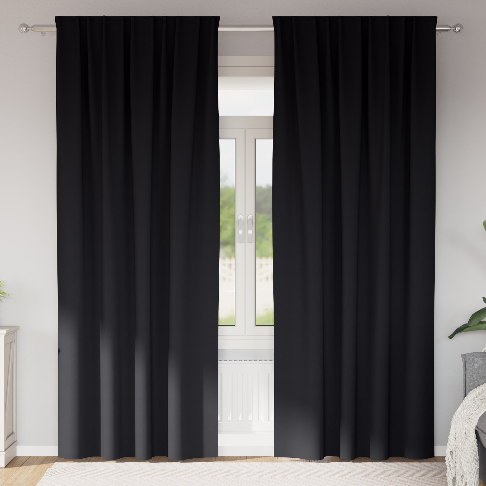 Gordijnen met gordijnen 2 pcs Zwart 245 x 140 cm Polyester