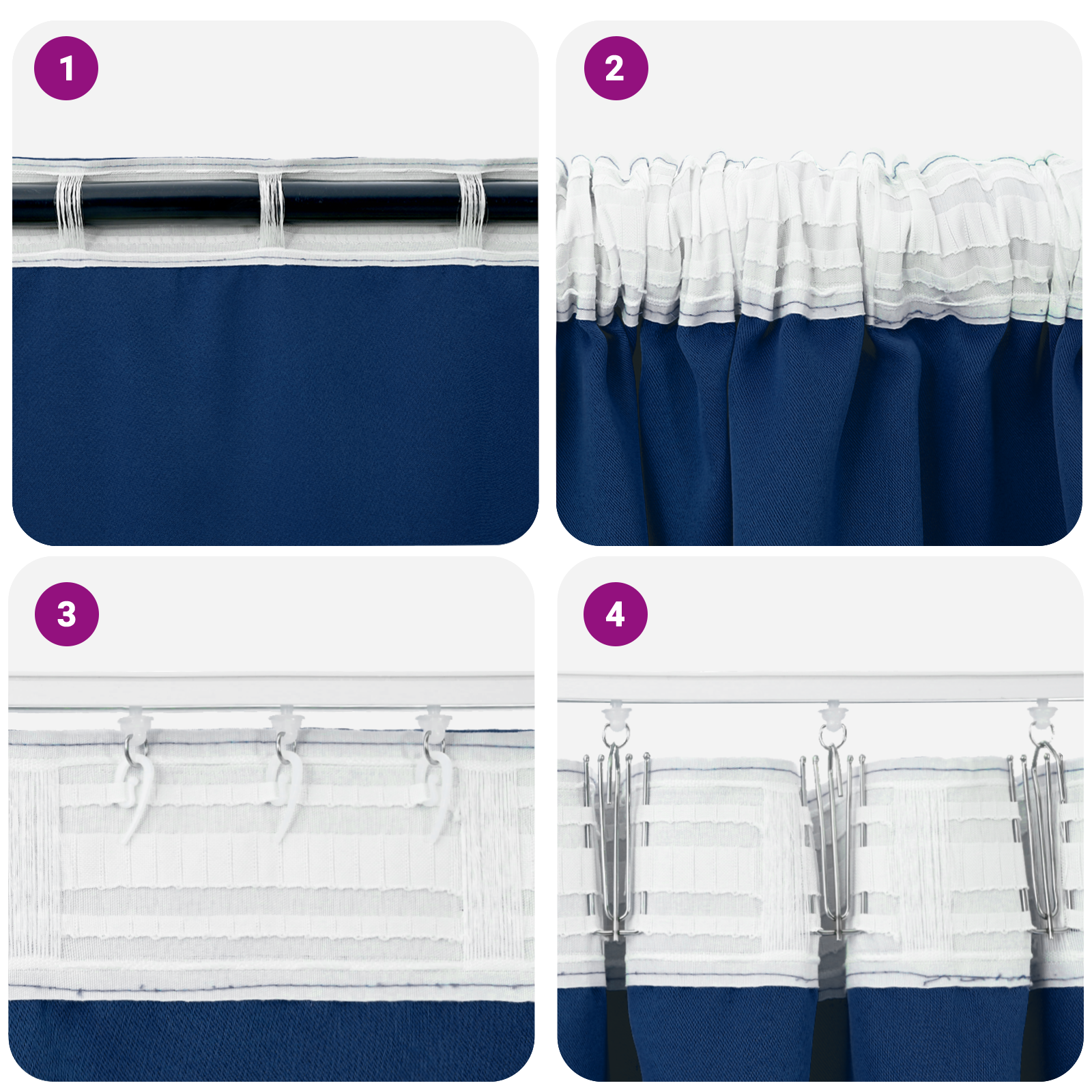 Zwart-out Gordijnen met Ringen 2 pcs Donkerblauw 225 x 140 cm