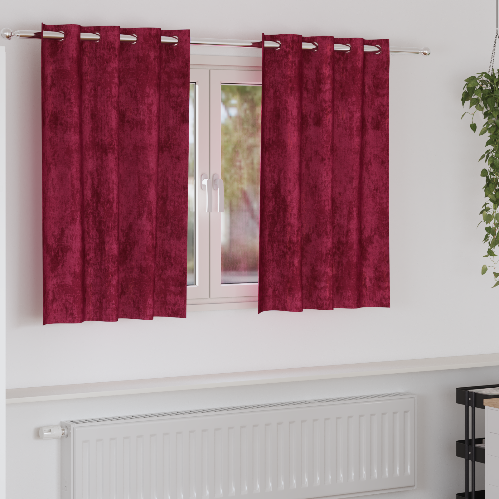 Velvet Gordijnen Wijnrood Polyester 140 x 140 cm Gordijn