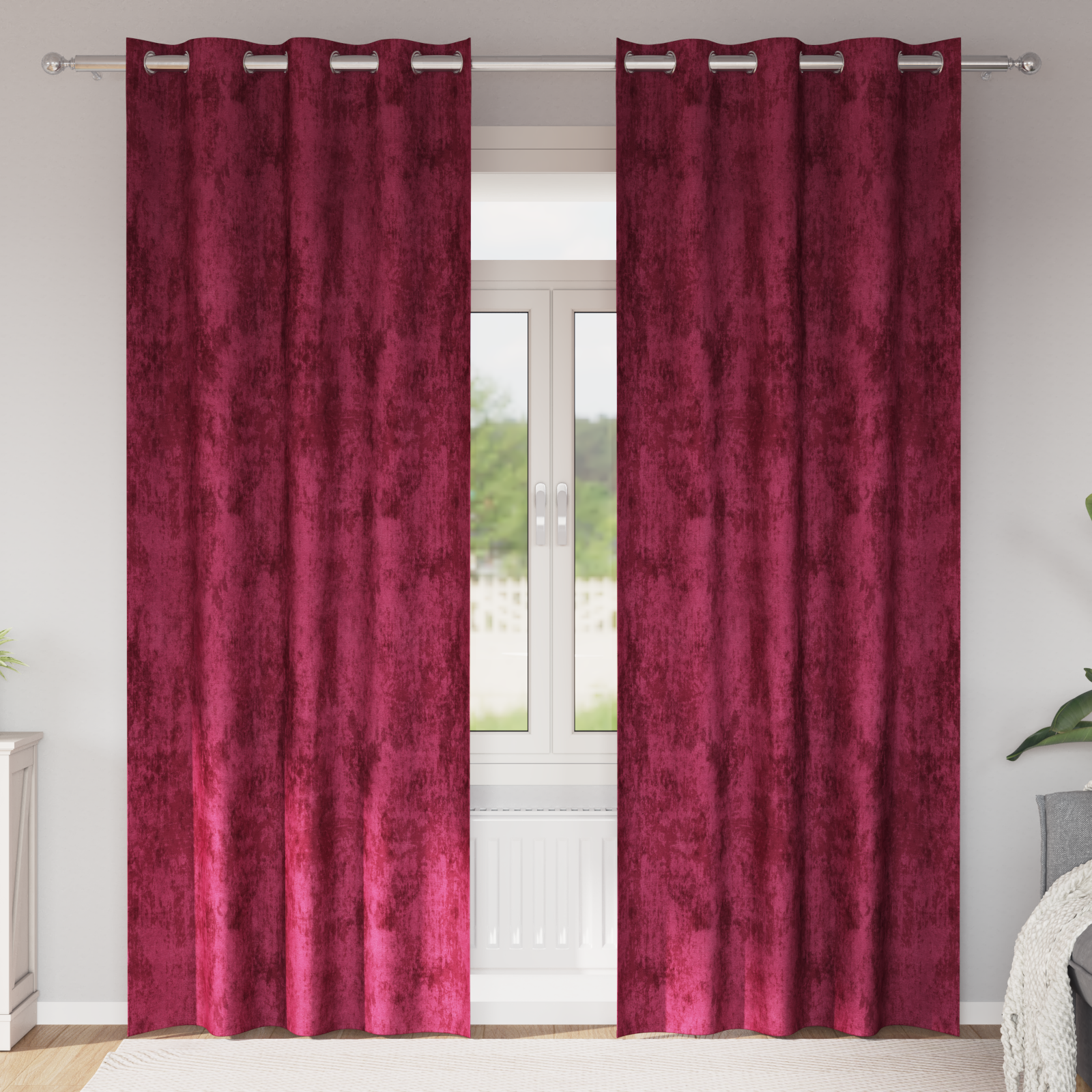 Velours Gordijnen 2 stuks met Oogjes Bordeauxrood 225×140 cm
