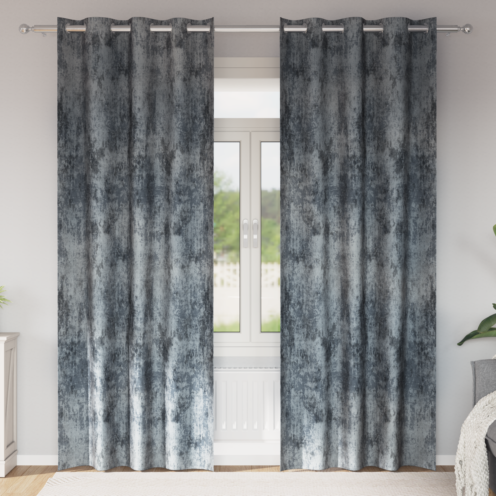 Velvet Curtains 2 pcs with Eyelets Silver Grey 245x140 cm