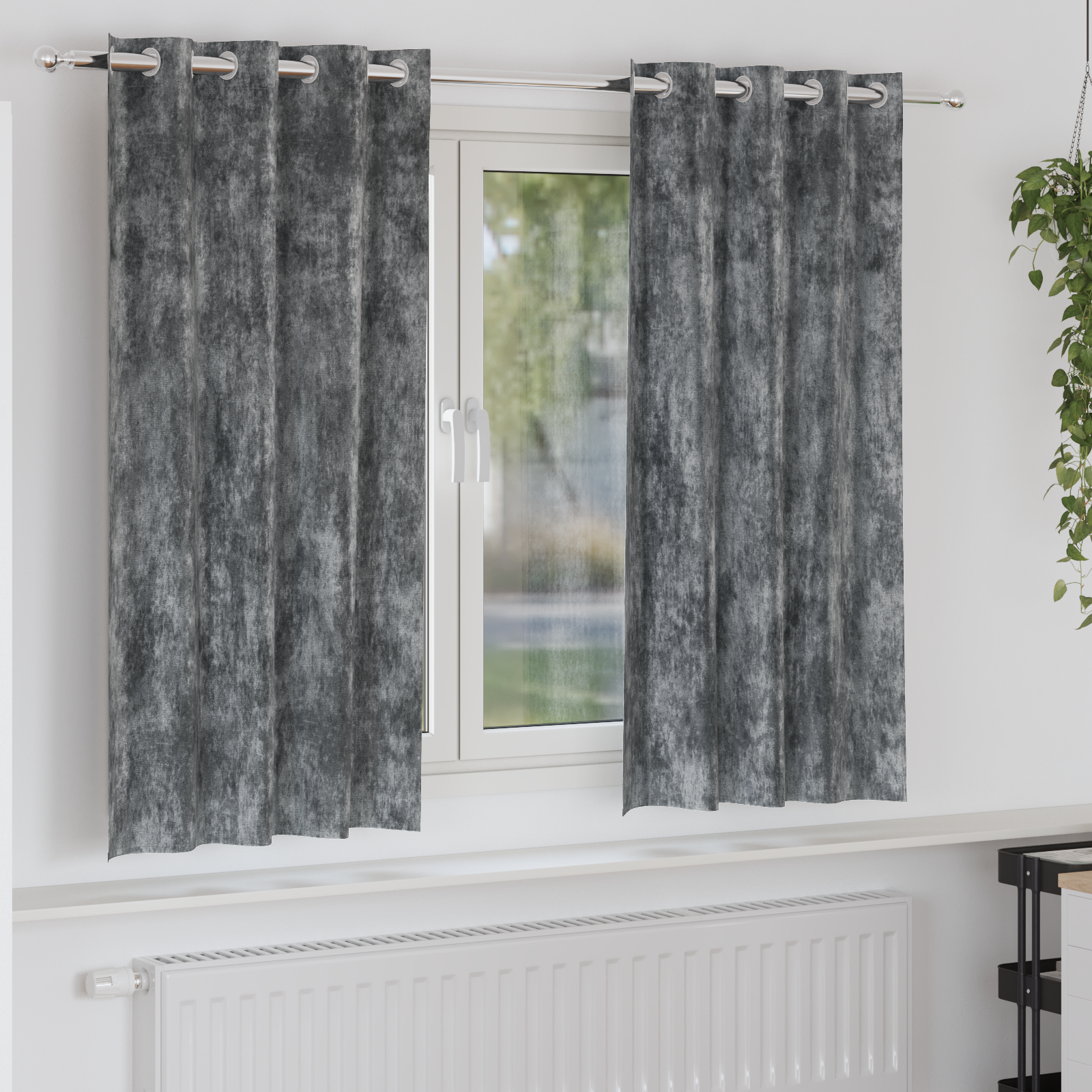 Velvet Curtains 2 pcs with Eyelets Grey 175x140 cm