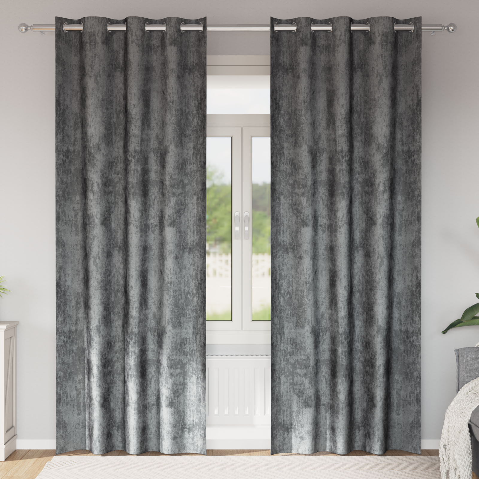 Velvet Curtains 2 pcs with Eyelets Grey 245x140 cm