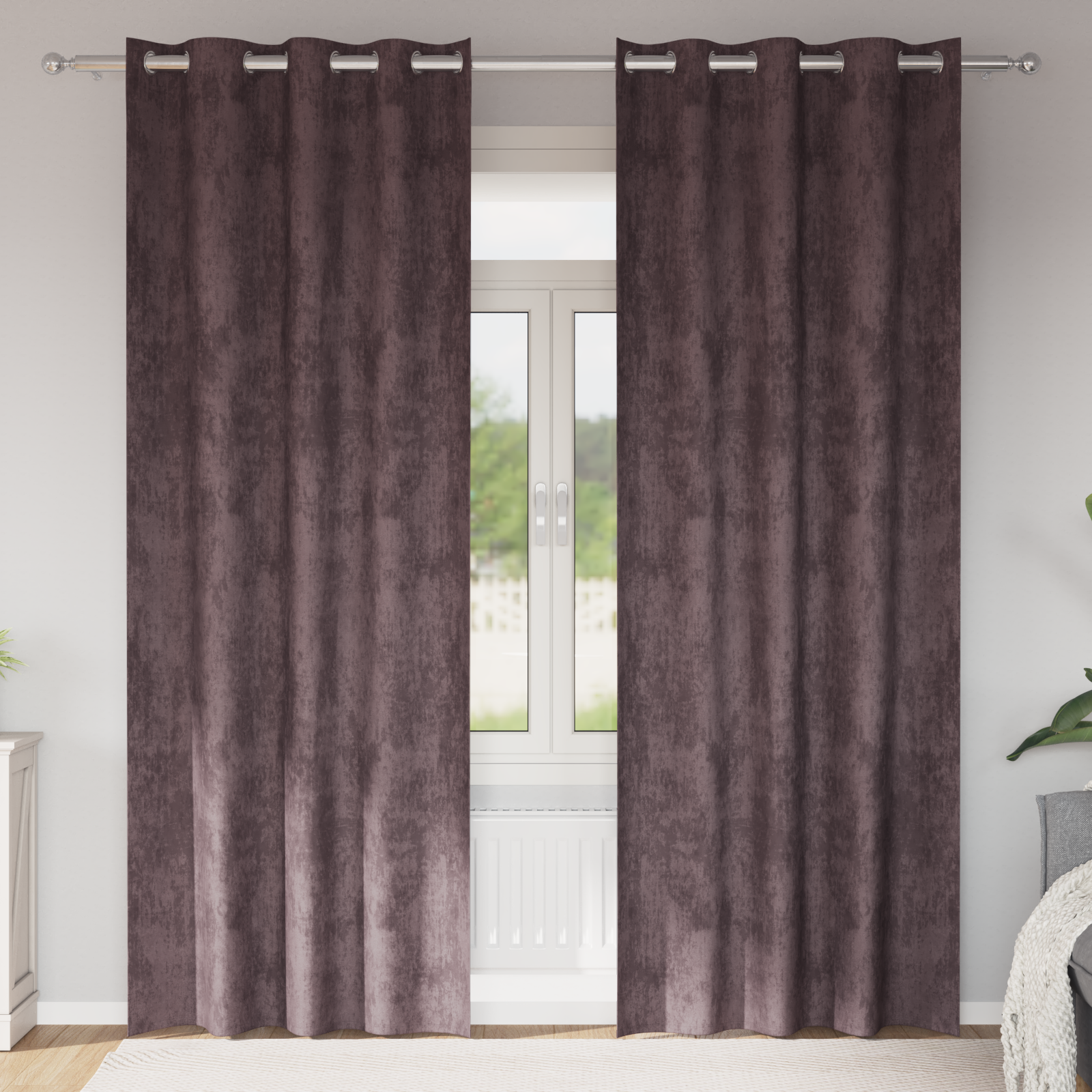 Bruine Velours Gordijnen 2 stuks met Oogjes 245×140 cm