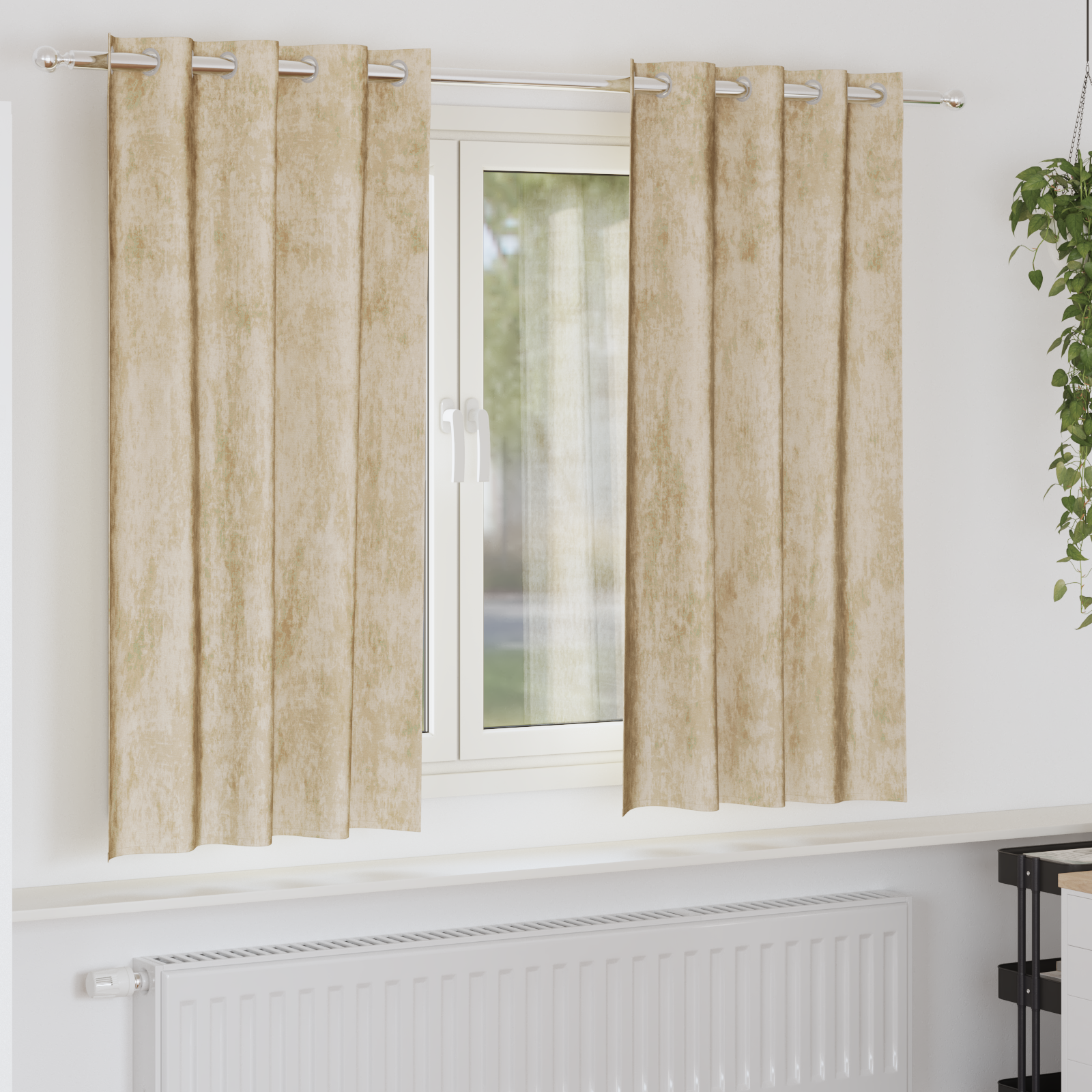 Velours Gordijnen 2 stuks met Oogjes Crème 175×140 cm